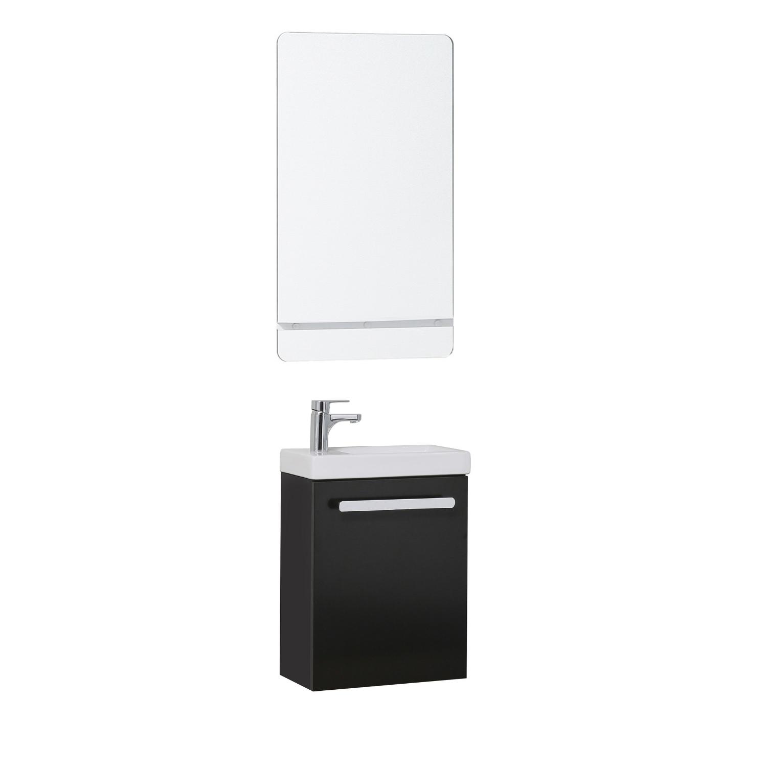Ensemble meuble lave-mains noir carbone NEVADA + miroir + robinet chromé