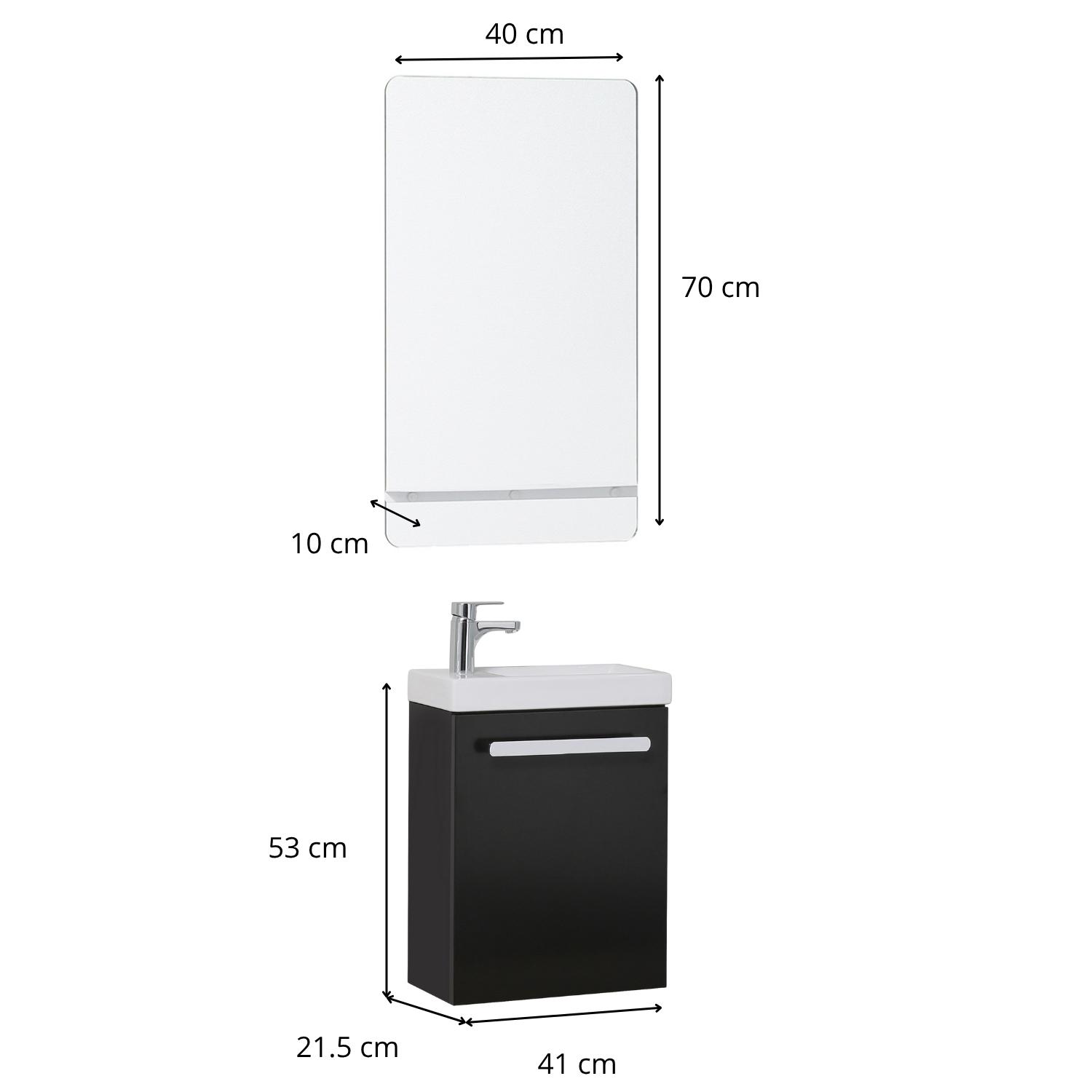 Ensemble meuble lave-mains noir carbone NEVADA + miroir + robinet chromé
