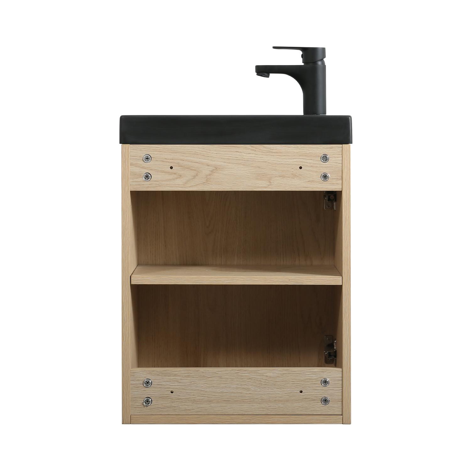 Ensemble lave-mains suspendu avec poignée métal, robinet noir et miroir ovale noir