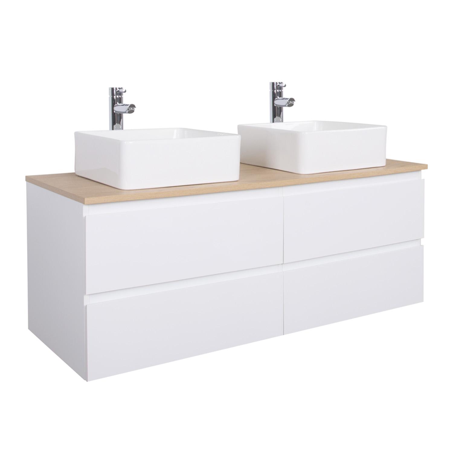 Ensemble meuble double vasque noir carbone 120 cm  + 2 vasques + 2 robinets