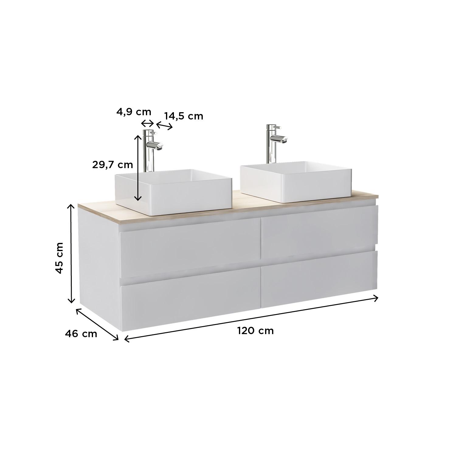 Ensemble meuble double vasque noir carbone 120 cm  + 2 vasques + 2 robinets