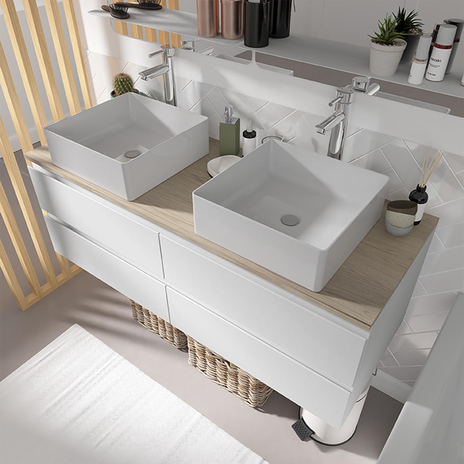 Ensemble meuble double vasque noir carbone 120 cm  + 2 vasques + 2 robinets