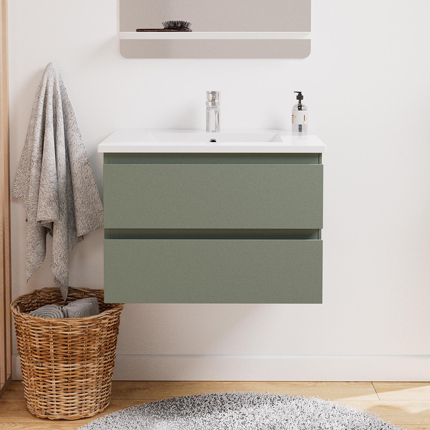 Ensemble meuble simple vasque décor chêne carbone 60cm + vasque + robinet