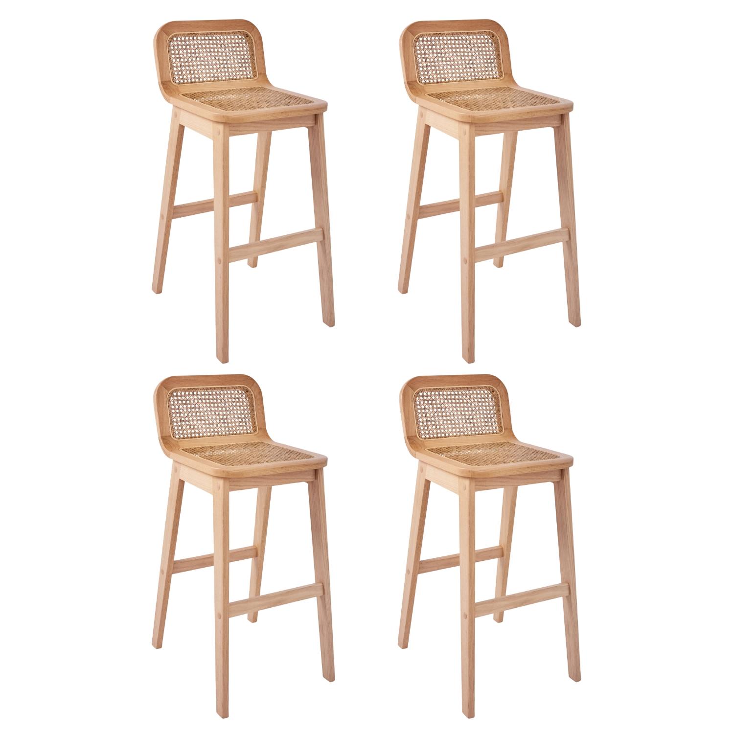 Lot de chaises d'îlot et bar en chêne et assise cannage 65cm