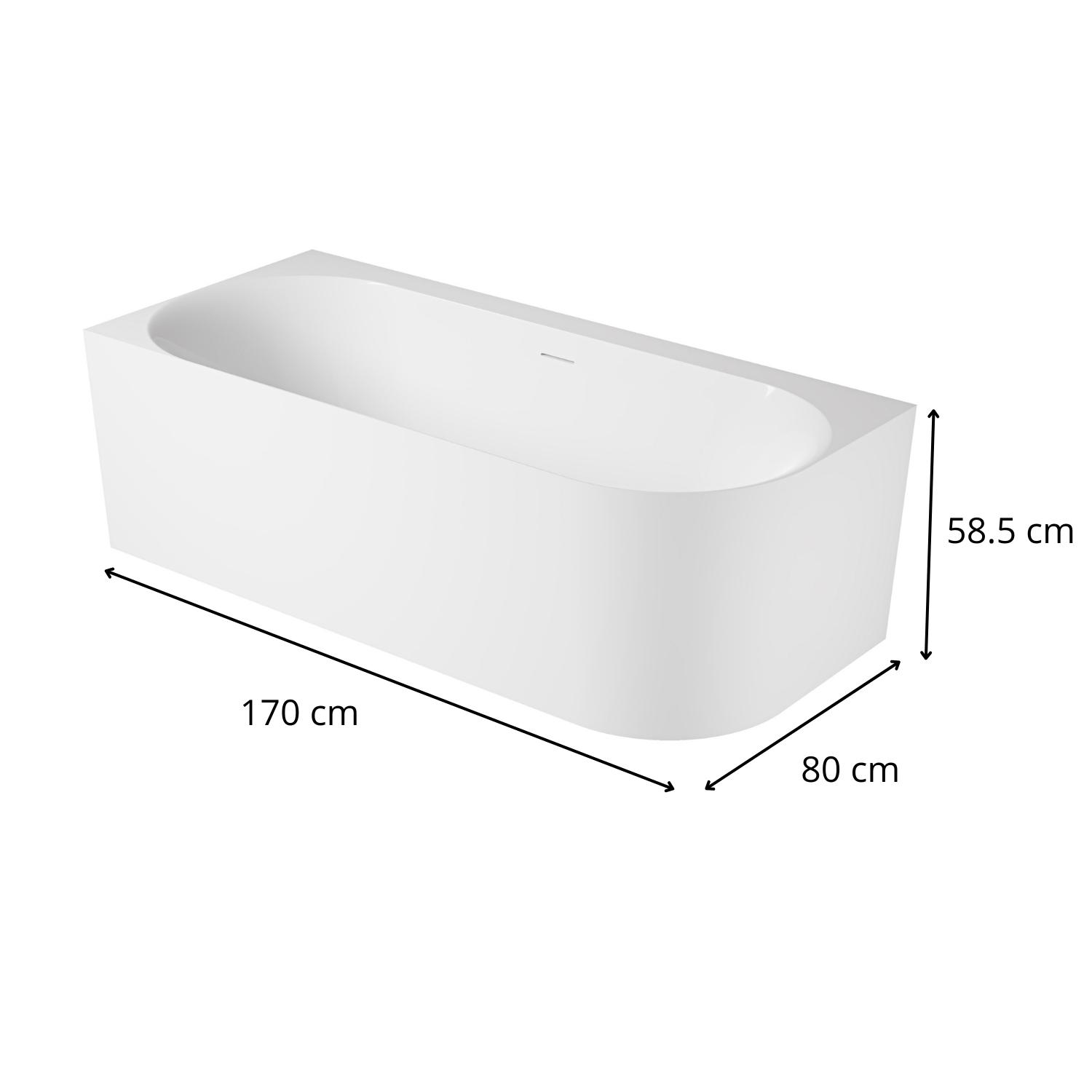 Baignoire acrylique semi-îlot blanche 170cm - Angle gauche