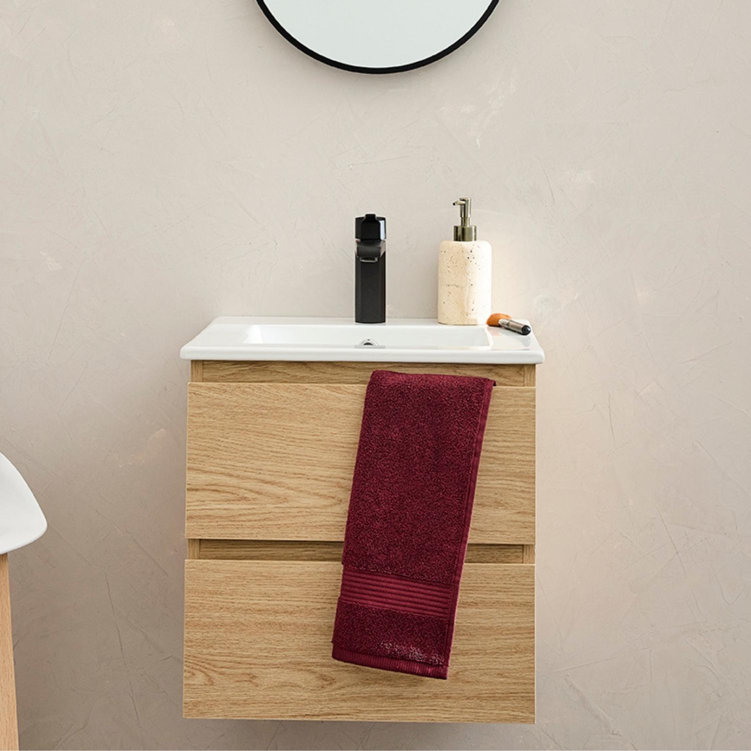 Ensemble meuble simple vasque 45cm avec plan céramique et robinet noir