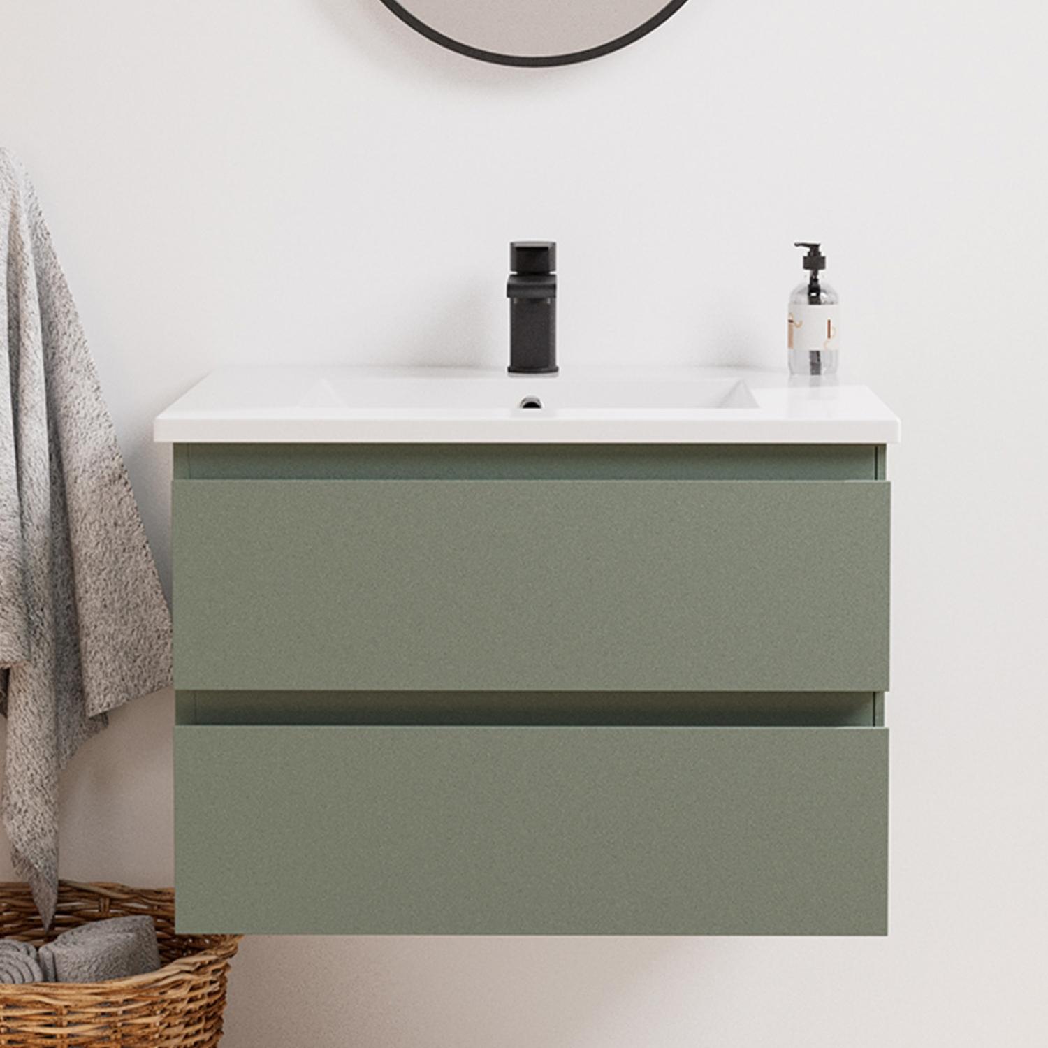 Ensemble meuble simple vasque décor chêne  carbone 60cm + vasque + robinet noir