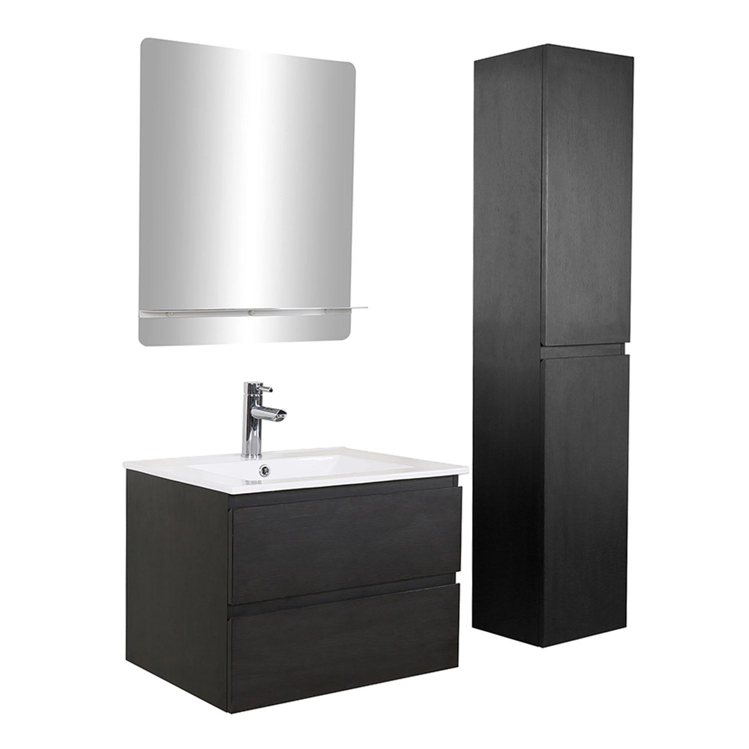 Ensemble meuble simple vasque 60 cm + robinet PIXE + miroir SORRENTO + Colonne SORRENTO