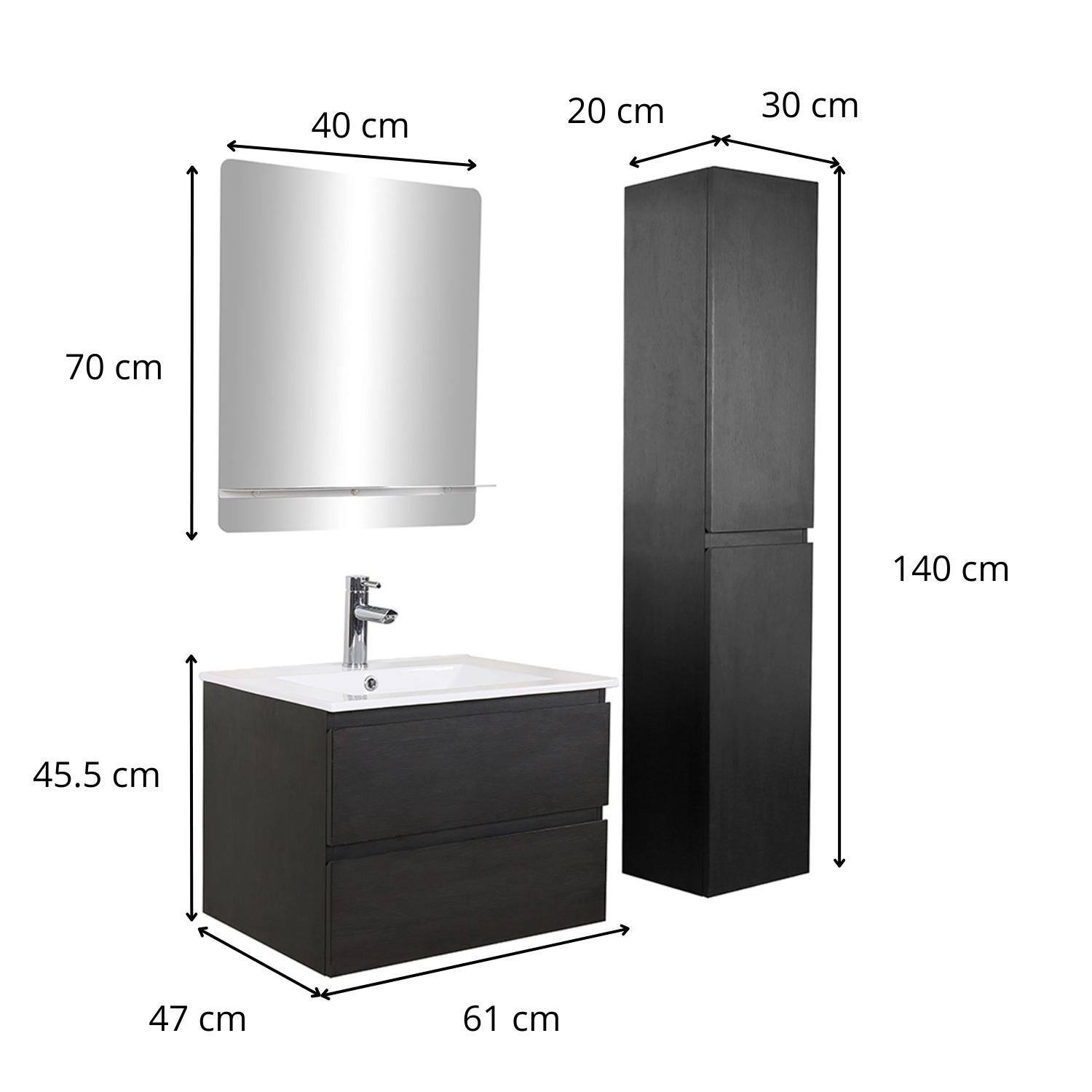 Ensemble meuble simple vasque 60 cm + robinet PIXE + miroir SORRENTO + Colonne SORRENTO