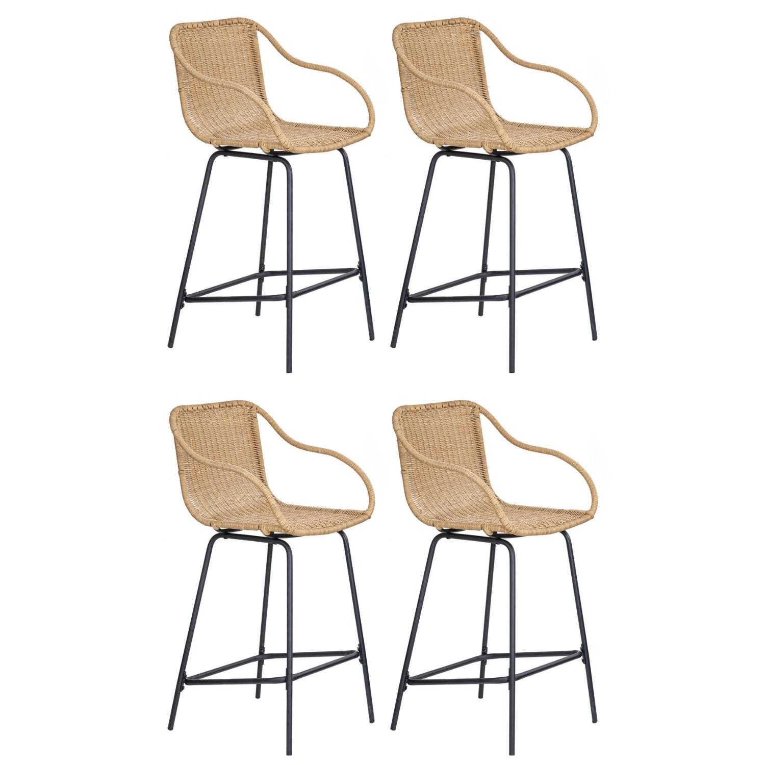 Lot de chaises d'ilot et bar en métal et assise en rotin H65cm