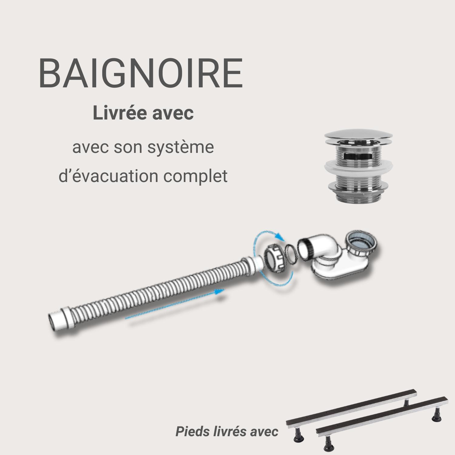 Baignoire acrylique murale blanche 170cm