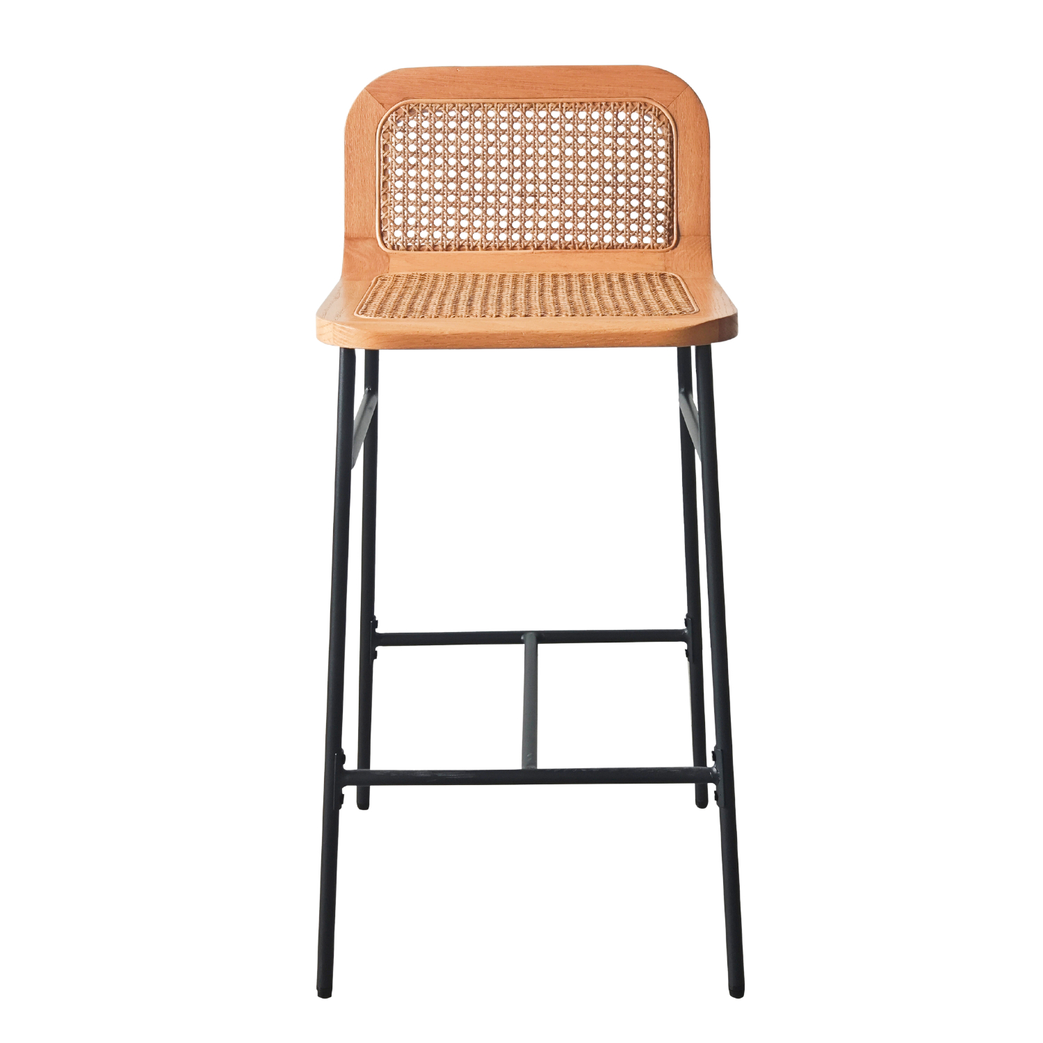 Lot de chaises d'îlot et bar en métal et assise cannage H65cm