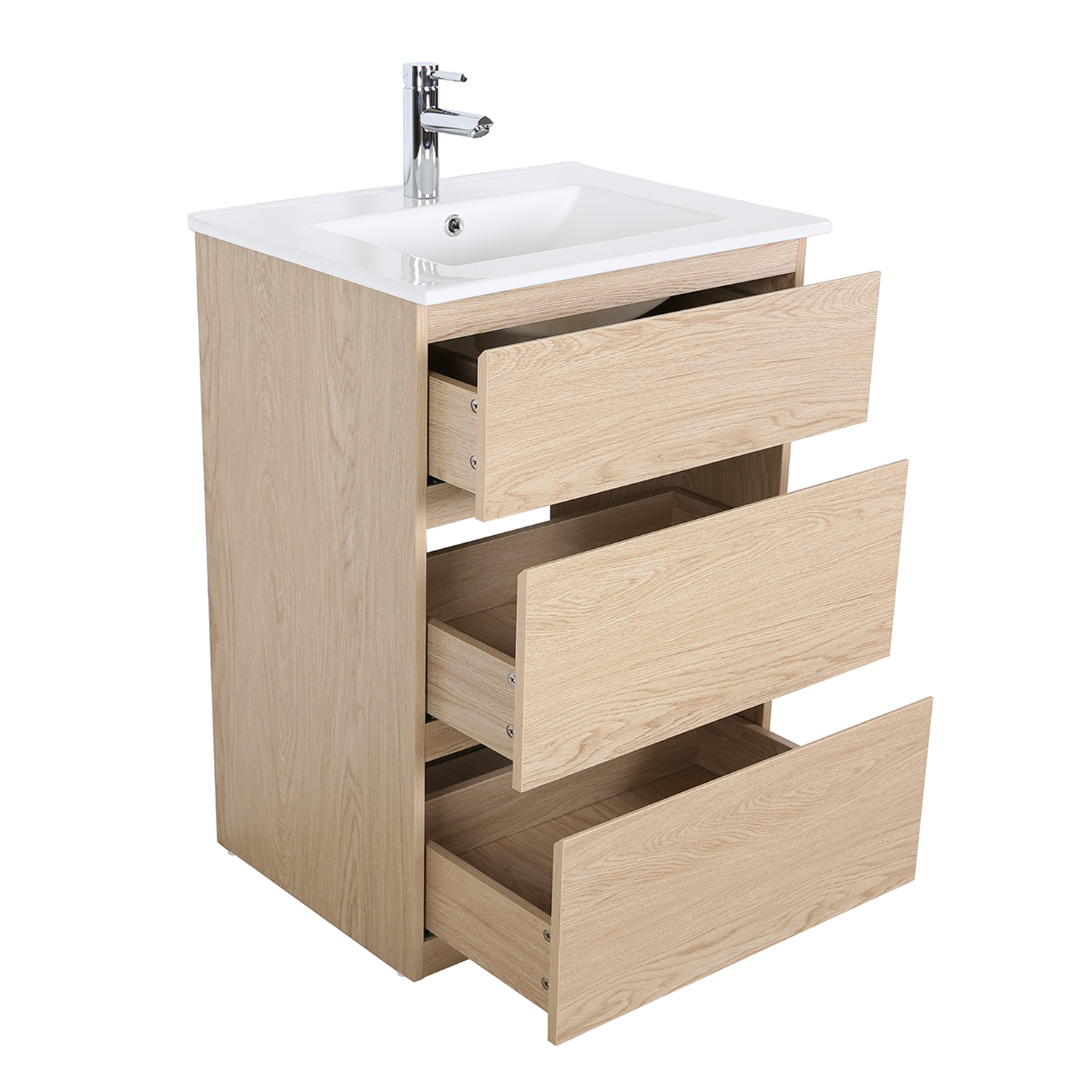 Meuble simple vasque sur pieds 60cm - avec plan vasque céramique