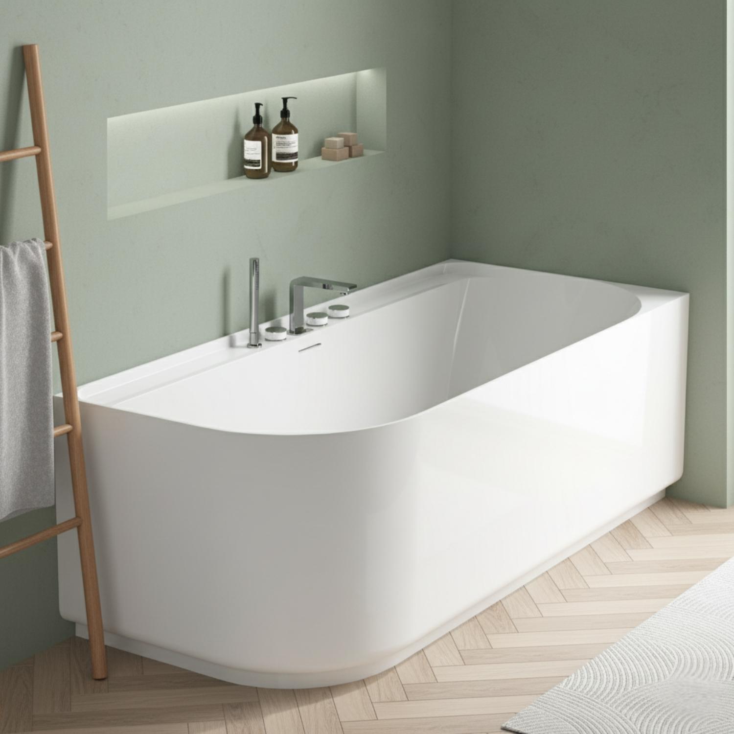 Baignoire semi-îlot blanche 170cm en acrylique Lucite®  - Angle droit - Livrée complète