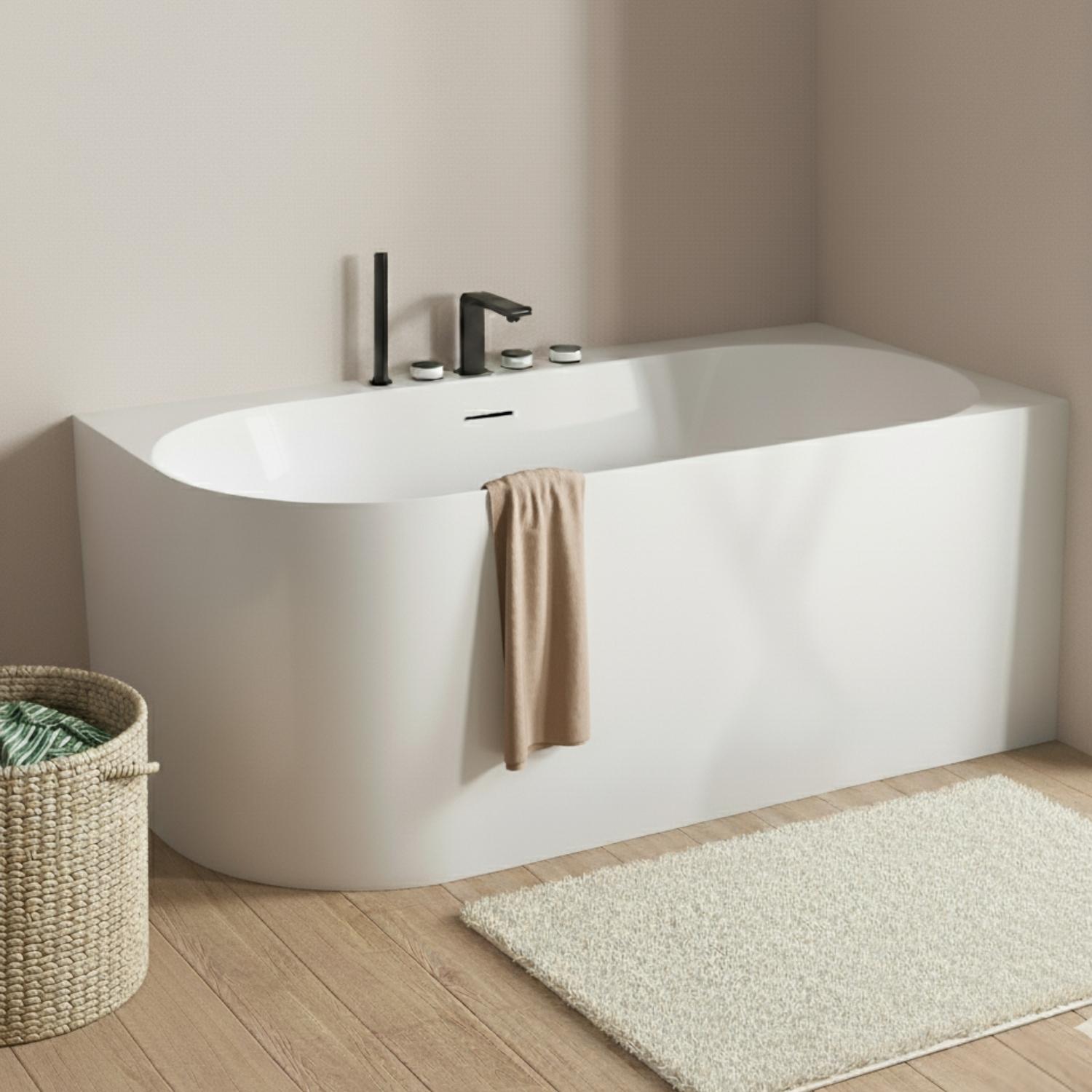 Baignoire semi-îlot blanche 170cm en acrylique Lucite®  - Angle droit - Livrée complète