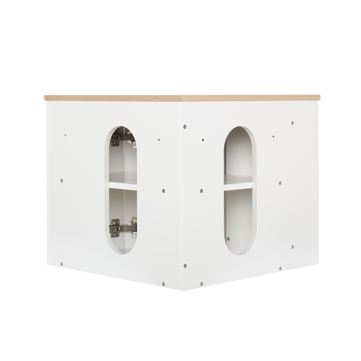Ensemble meuble sous vasque d'angle avec vasque blanche et robinet chromé
