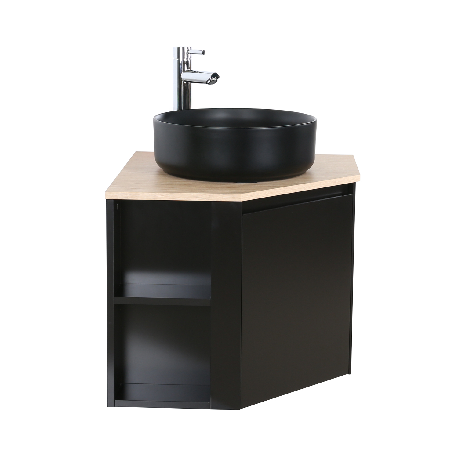 Ensemble meuble sous vasque d'angle avec vasque noire
