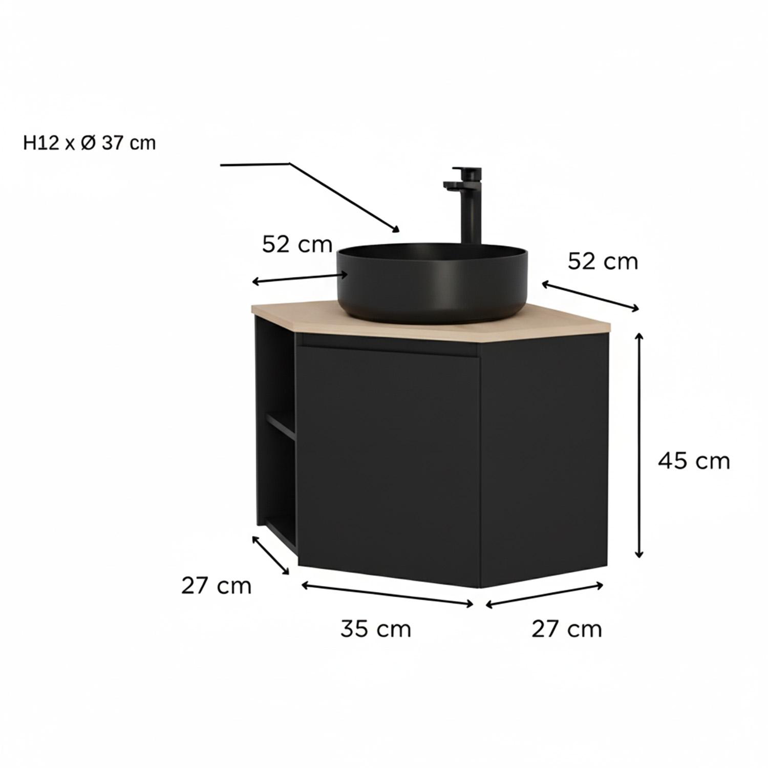 Ensemble meuble sous vasque d'angle avec vasque noire