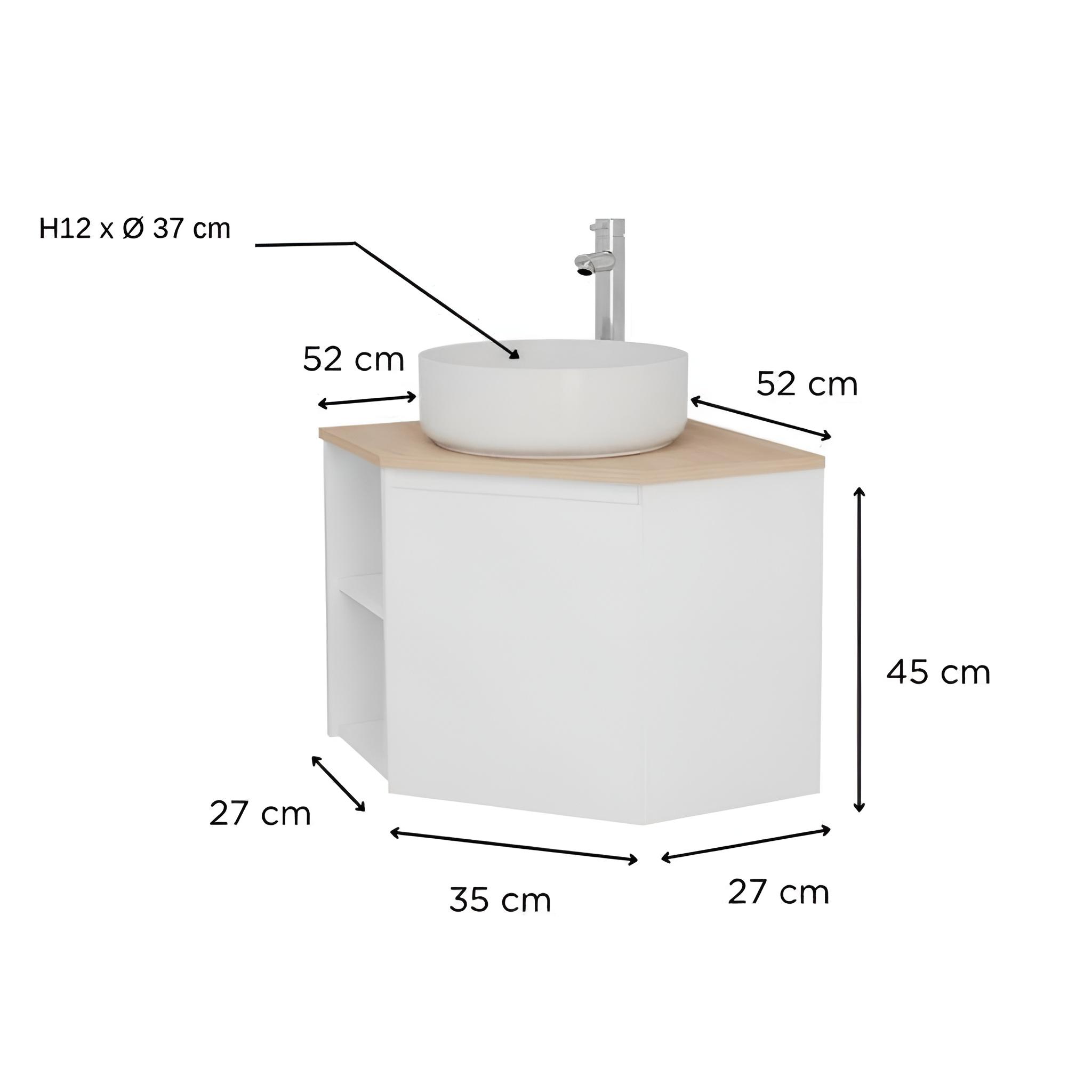 Ensemble meuble sous vasque d'angle avec vasque blanche