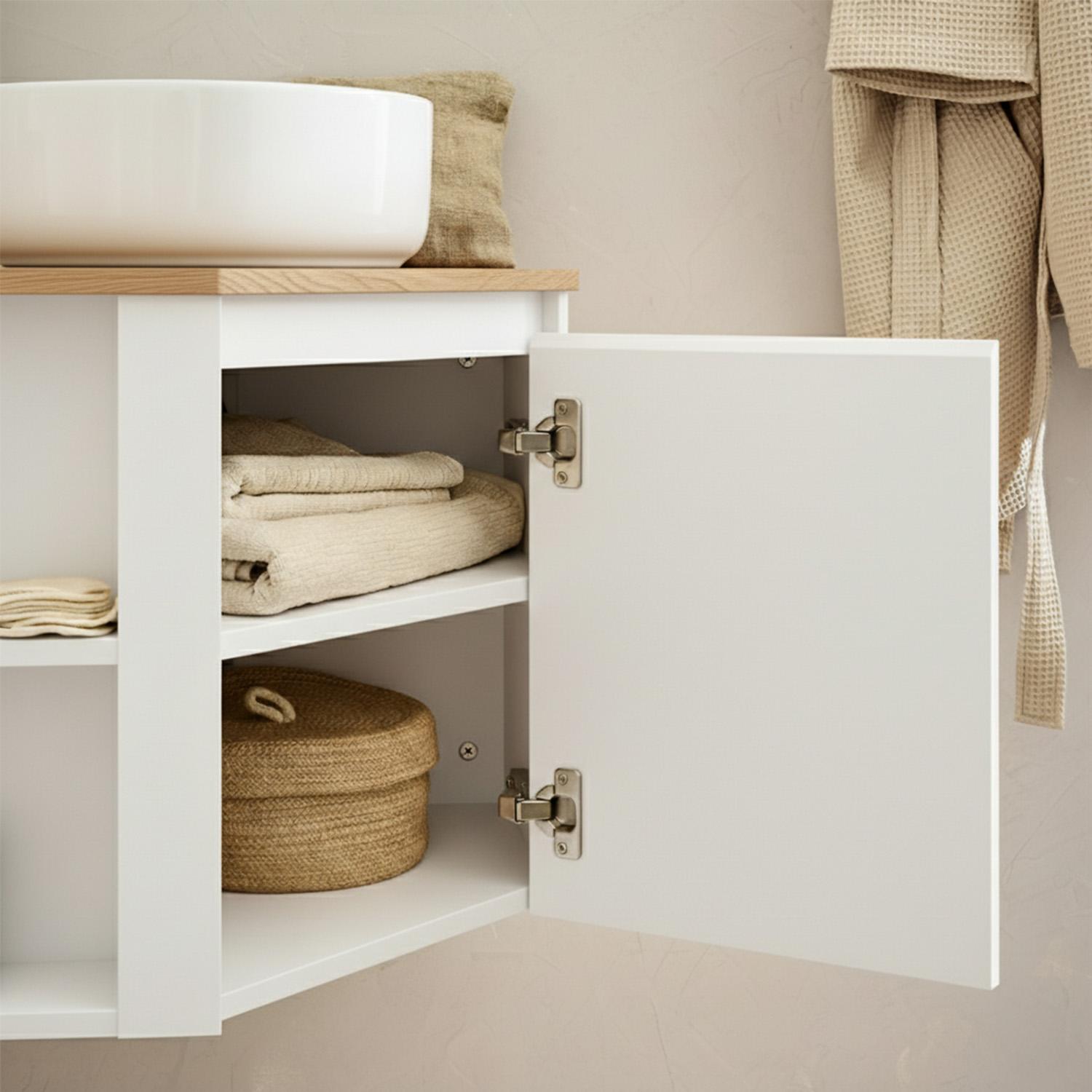Meuble sous vasque d'angle suspendu 52cm - avec plan vasque décor chêne