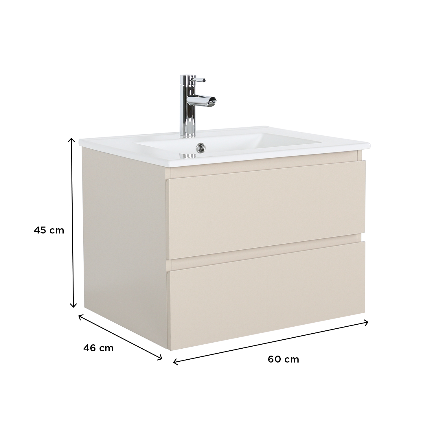 Meuble simple vasque suspendu 60cm - avec plan vasque céramique