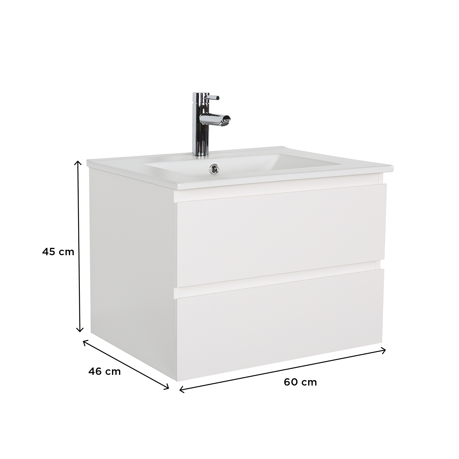 Meuble simple vasque suspendu 60cm - avec plan vasque céramique