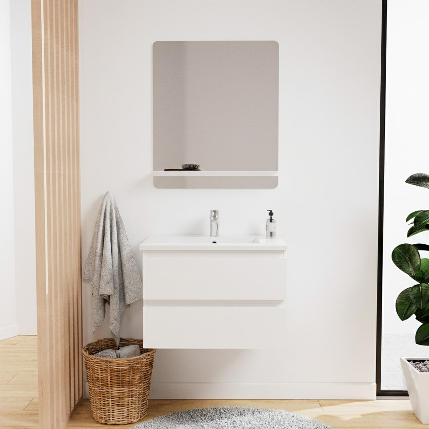 Meuble simple vasque suspendu 60cm - avec plan vasque céramique