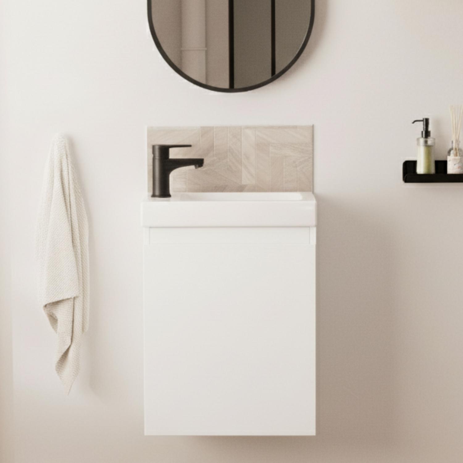 Ensemble lave-mains suspendu avec robinet noir