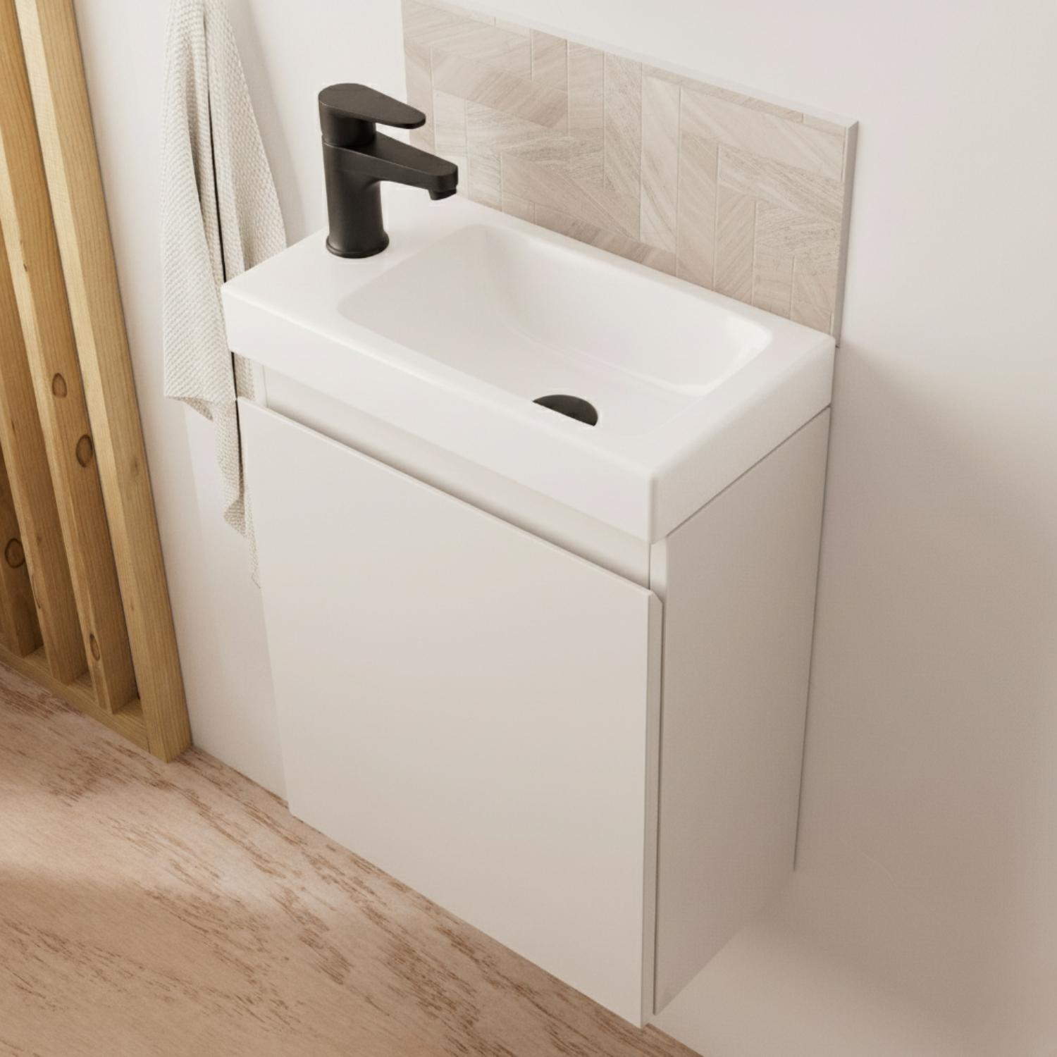 Ensemble lave-mains suspendu avec robinet noir