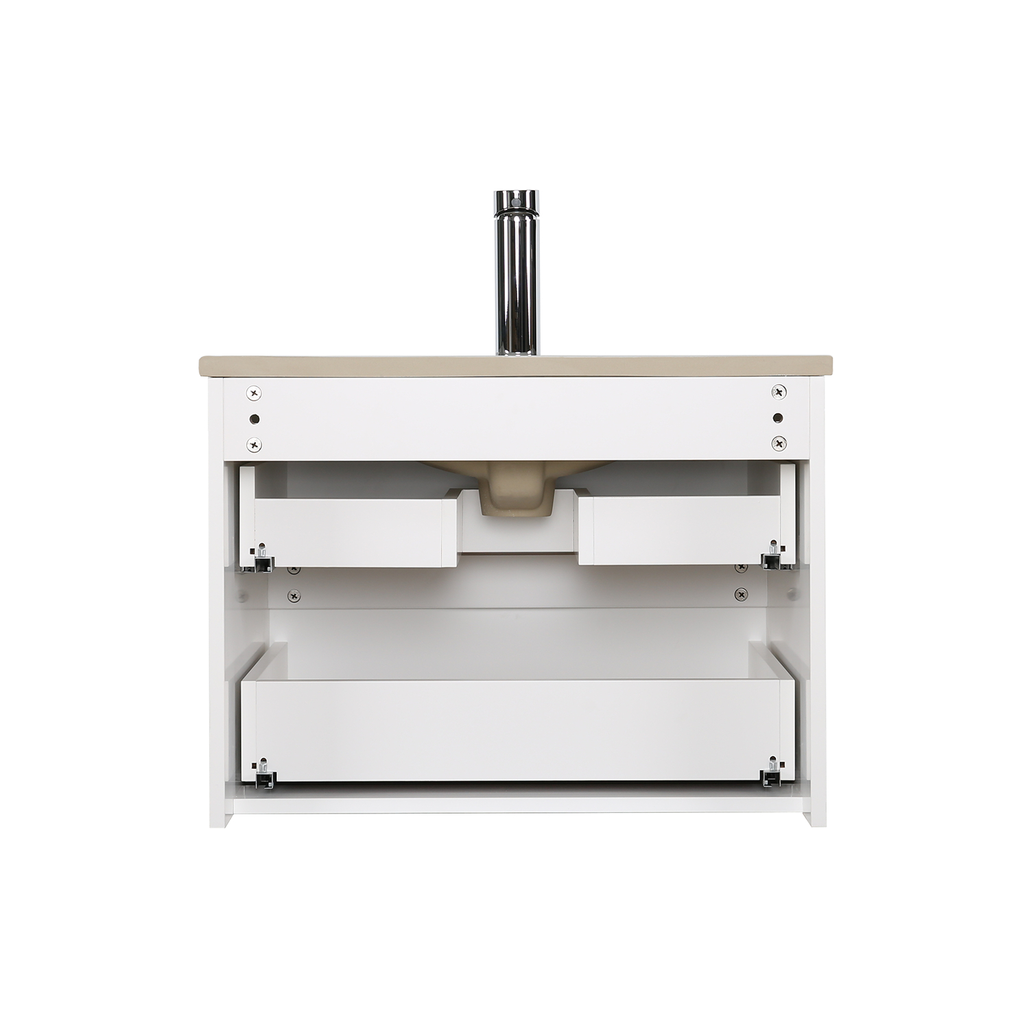 Ensemble simple vasque 60cm avec plan céramique, robinet chromé et miroir