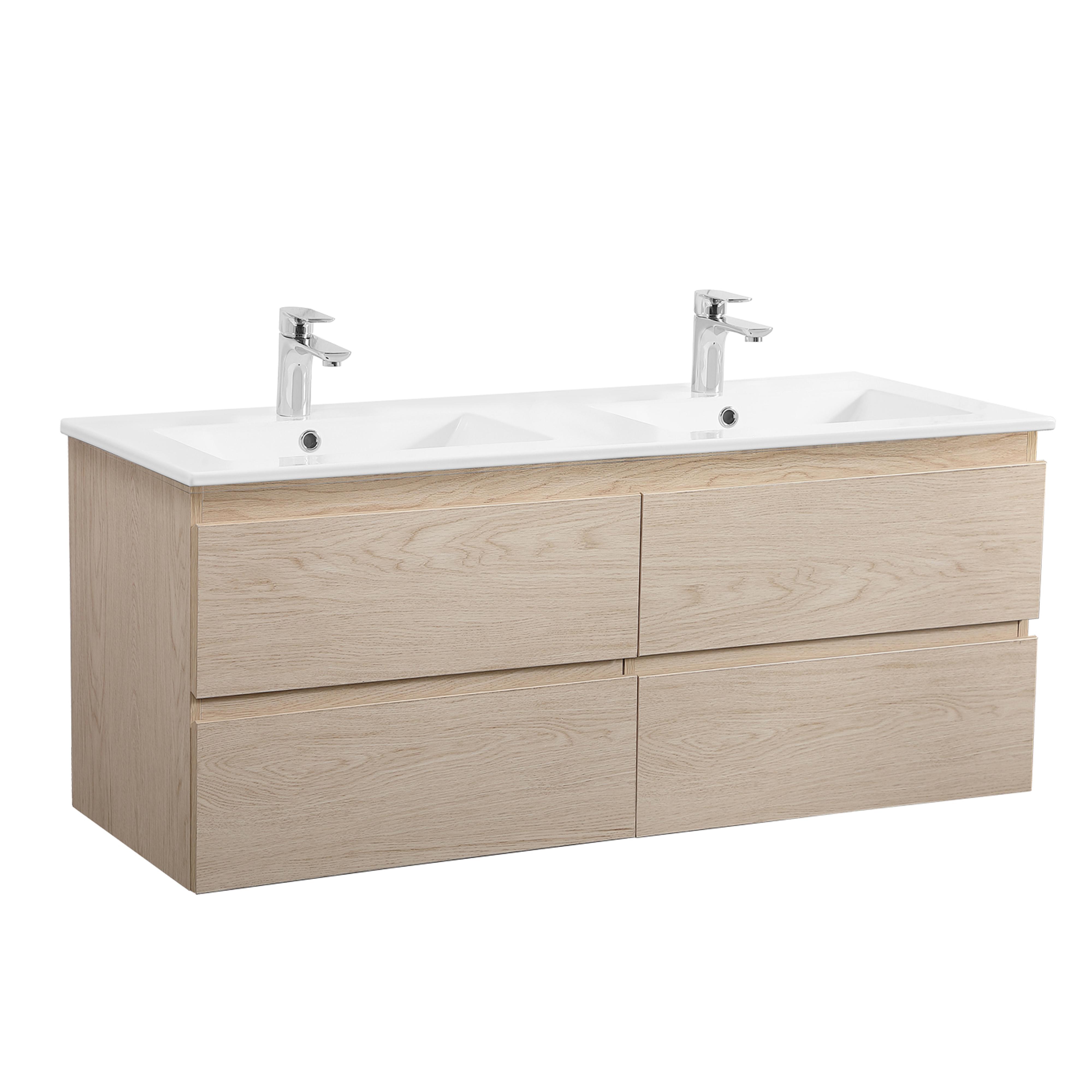 Ensemble double vasque 120cm avec plan céramique et robinets chromés