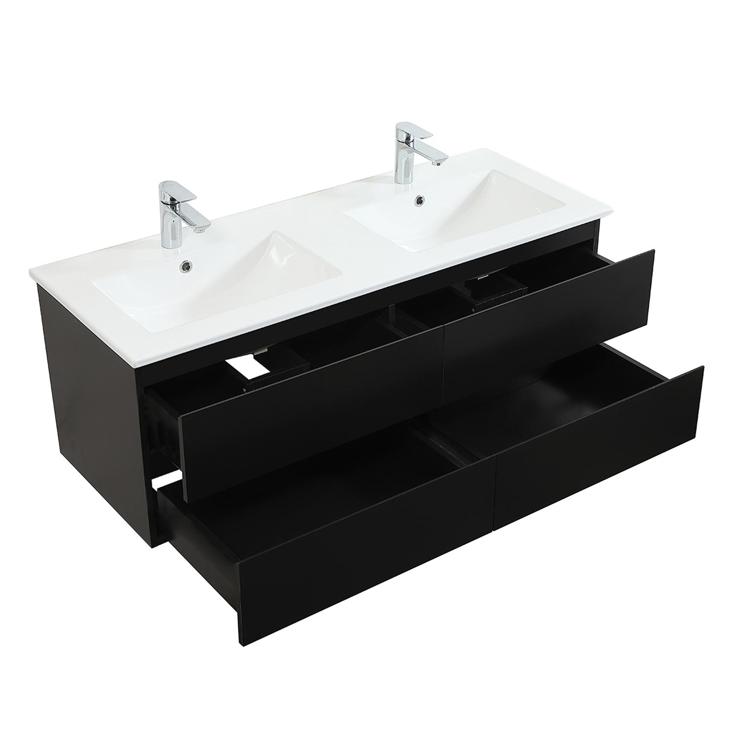 Ensemble double vasque 120cm avec plan céramique, robinets chromés et miroirs