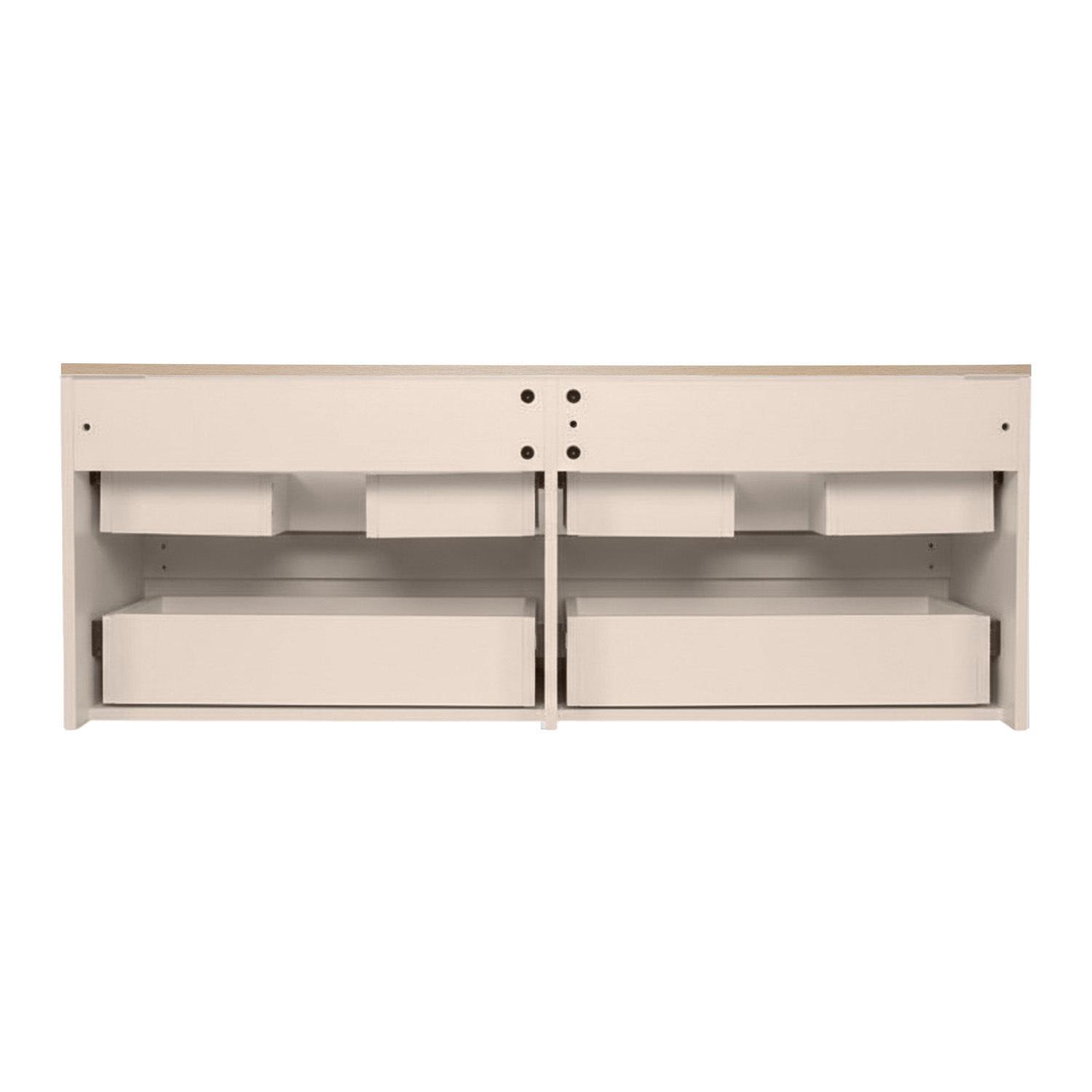 Ensemble double vasque suspendu 120cm avec plan bois, vasques, robinets, miroirs et colonne