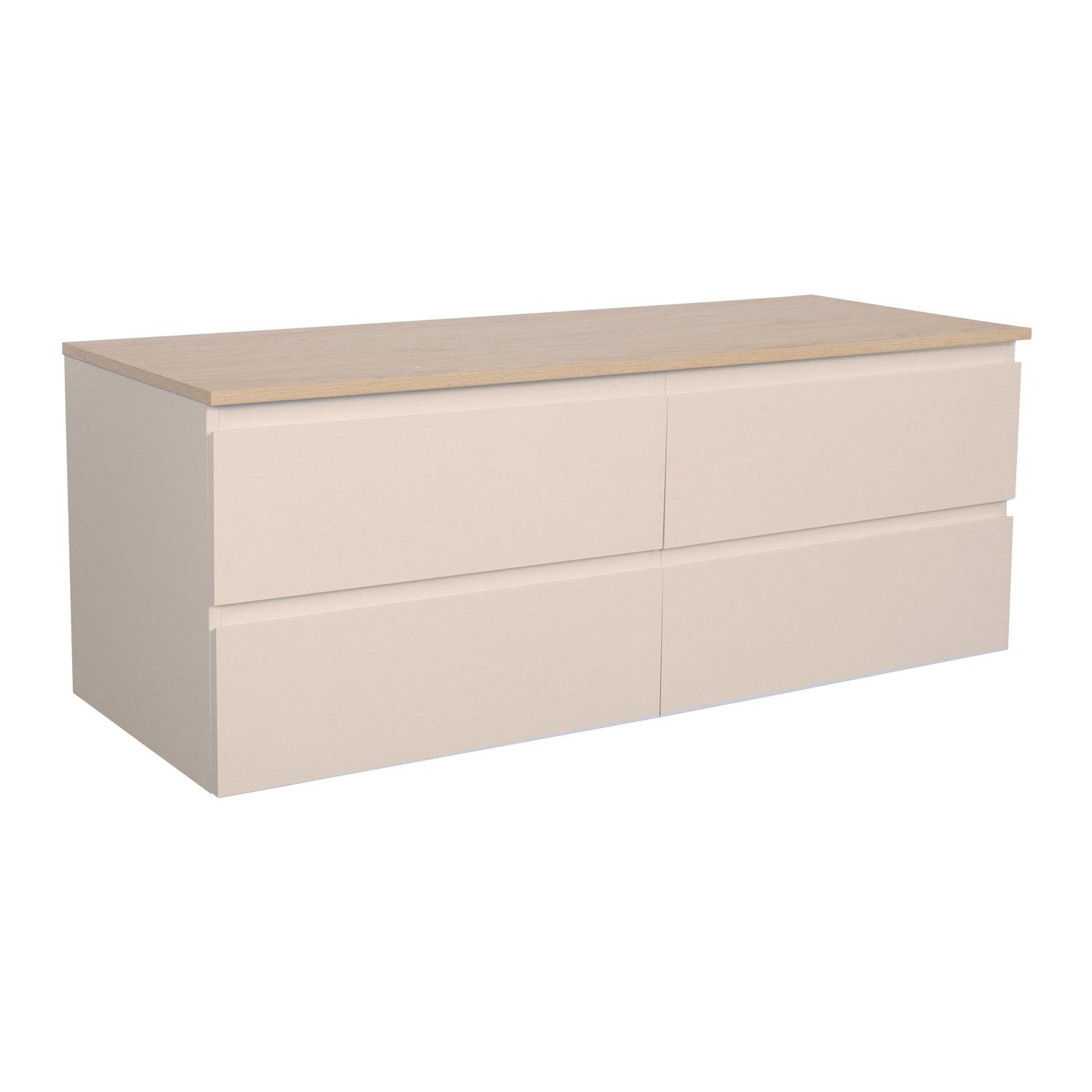 Meuble double vasque suspendu 120cm - avec plan vasque décor chêne