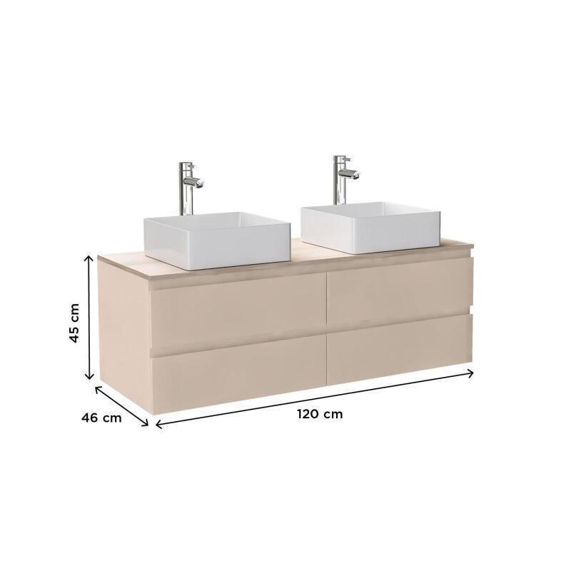Meuble double vasque suspendu 120cm - avec plan vasque décor chêne