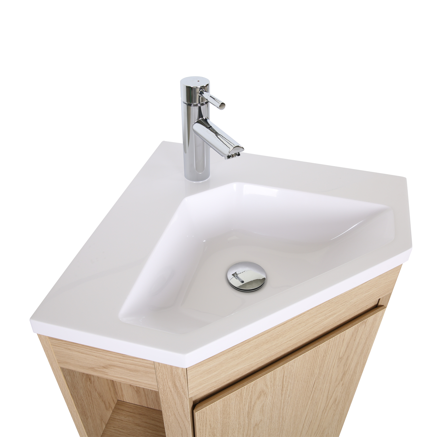 Ensemble meuble sous vasque d'angle sur pieds avec vasque en résine et robinet noir