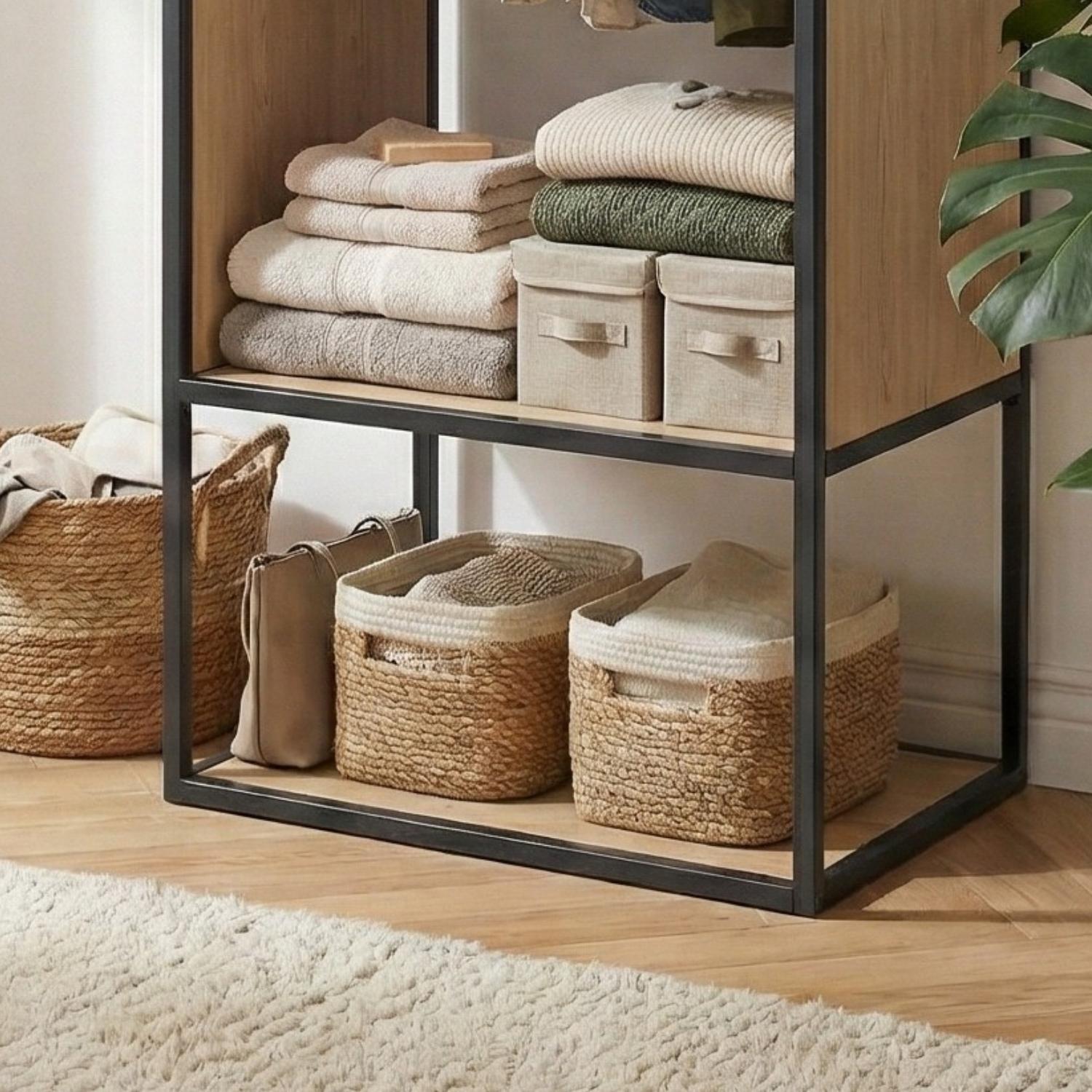 Portant vêtements en bois et métal gris 60x184,5cm