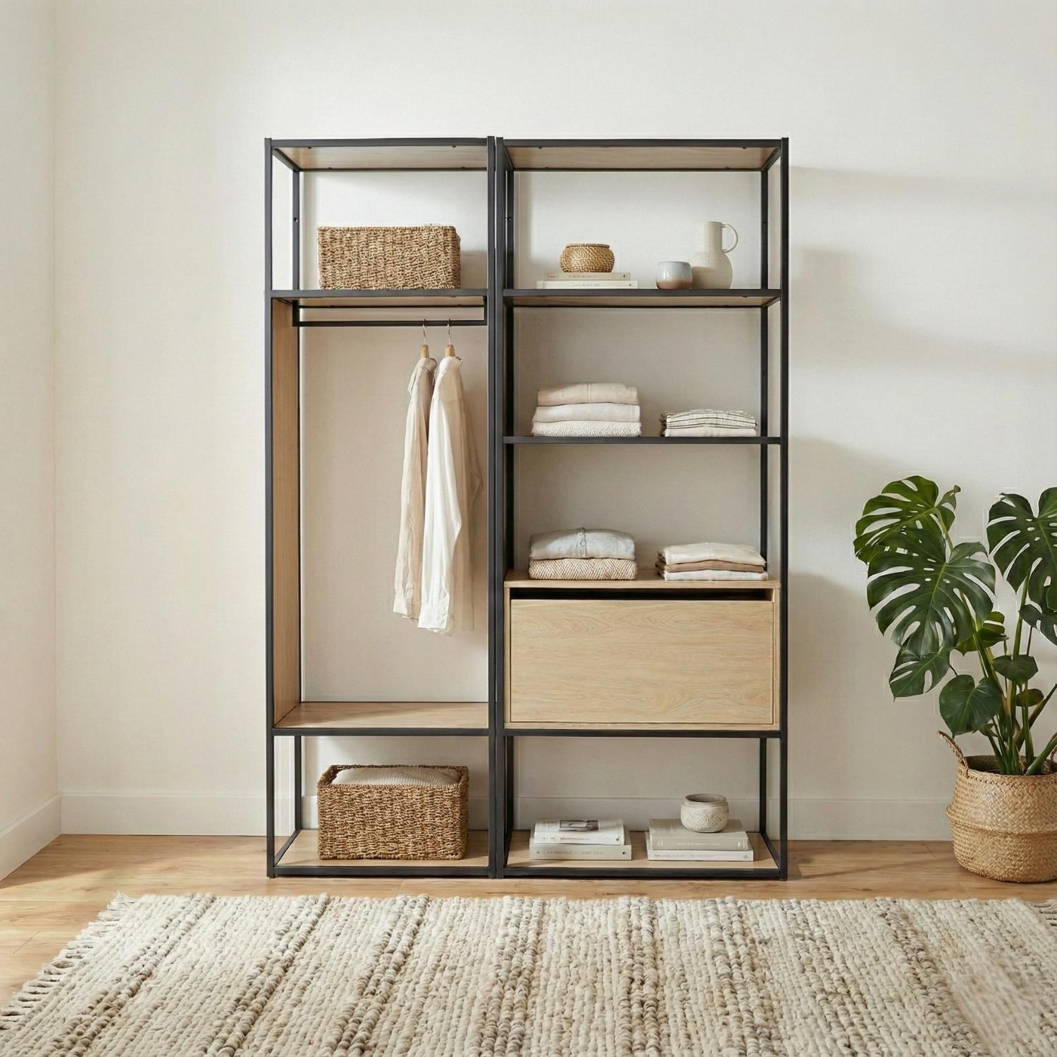Lot de 2 portants vêtements en bois et métal gris 140x184.5cm