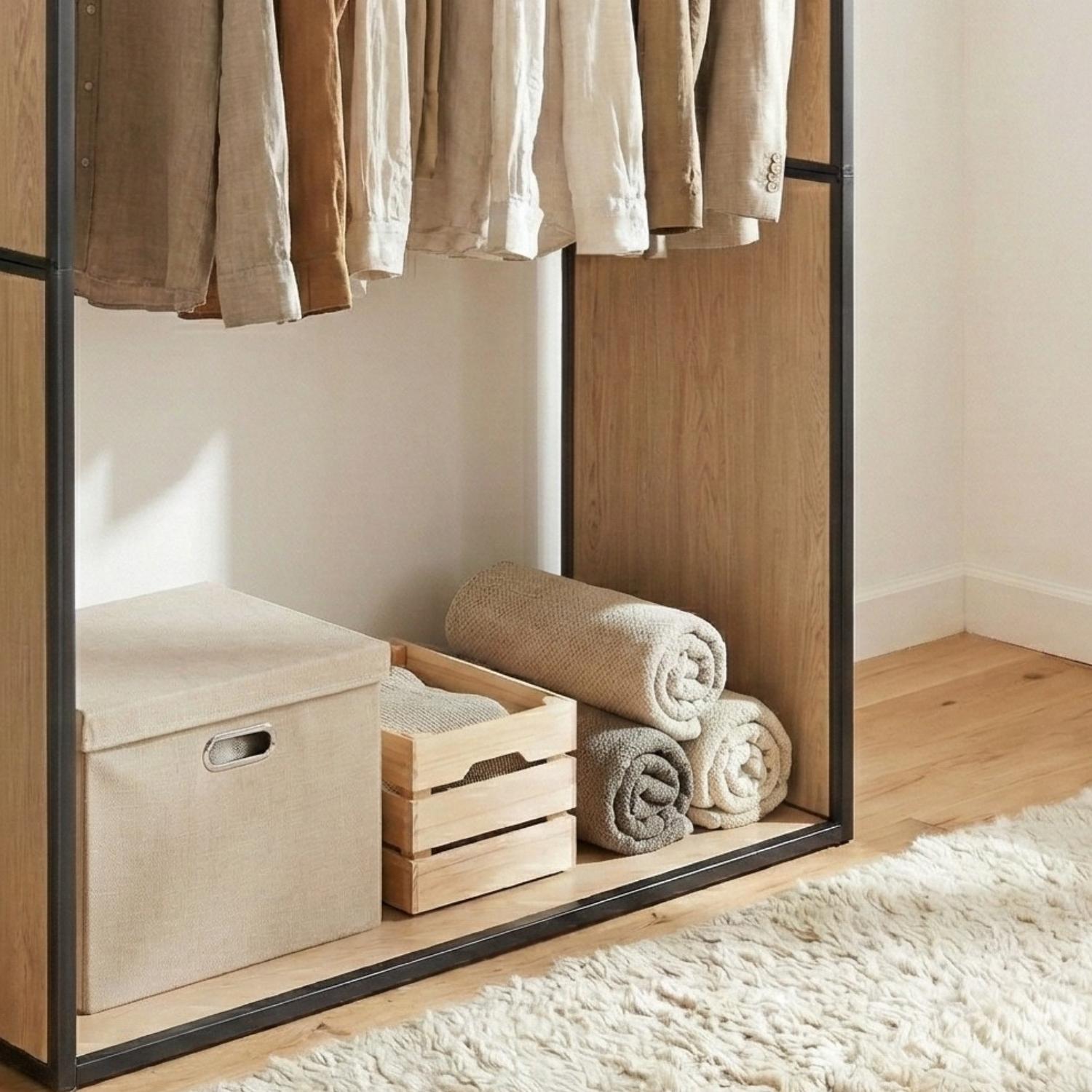 Portant vêtements en bois et métal gris 110x184,5cm