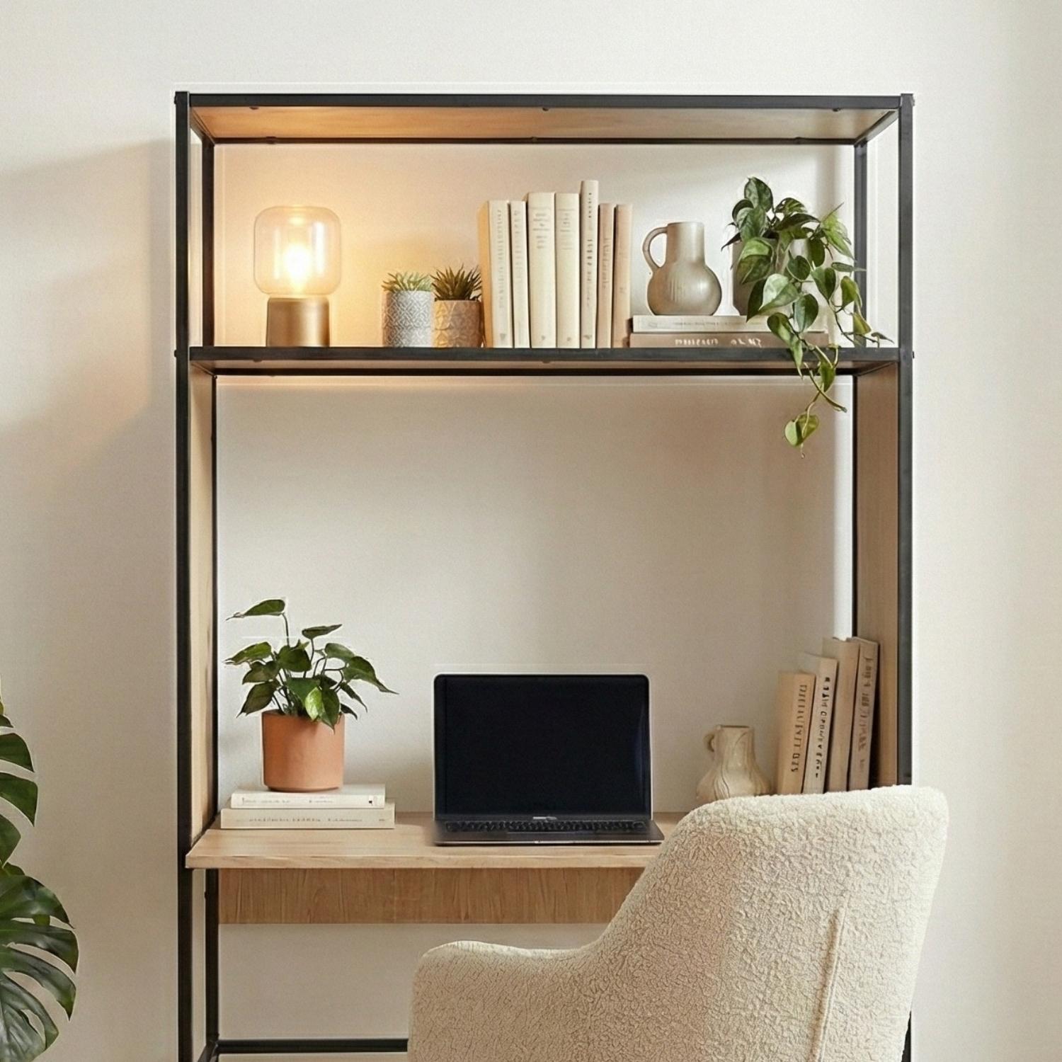 Portant bureau en bois et métal gris 110x184,5cm