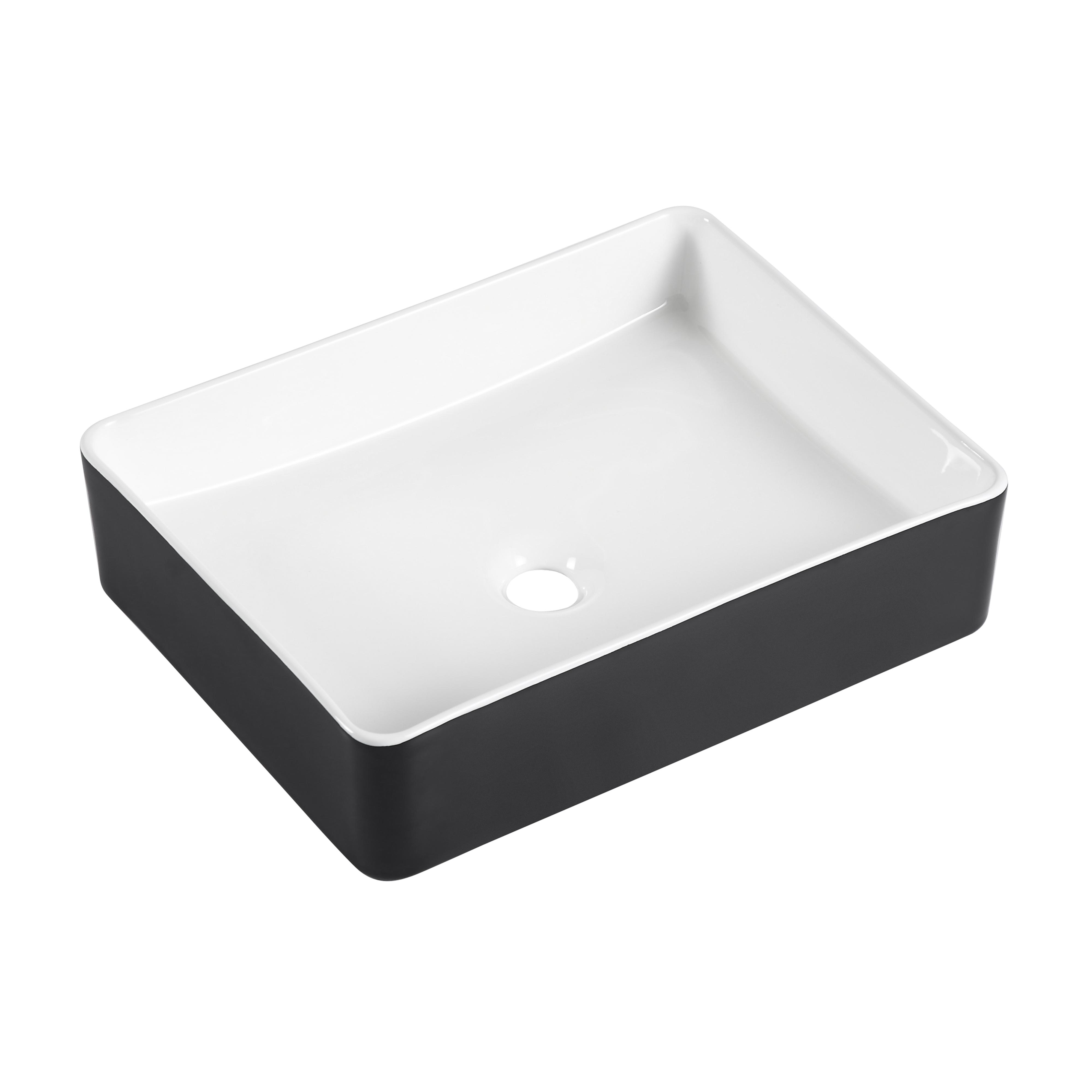 Vasque à poser rectangulaire bicolore blanc et noir 47cm YDRA.