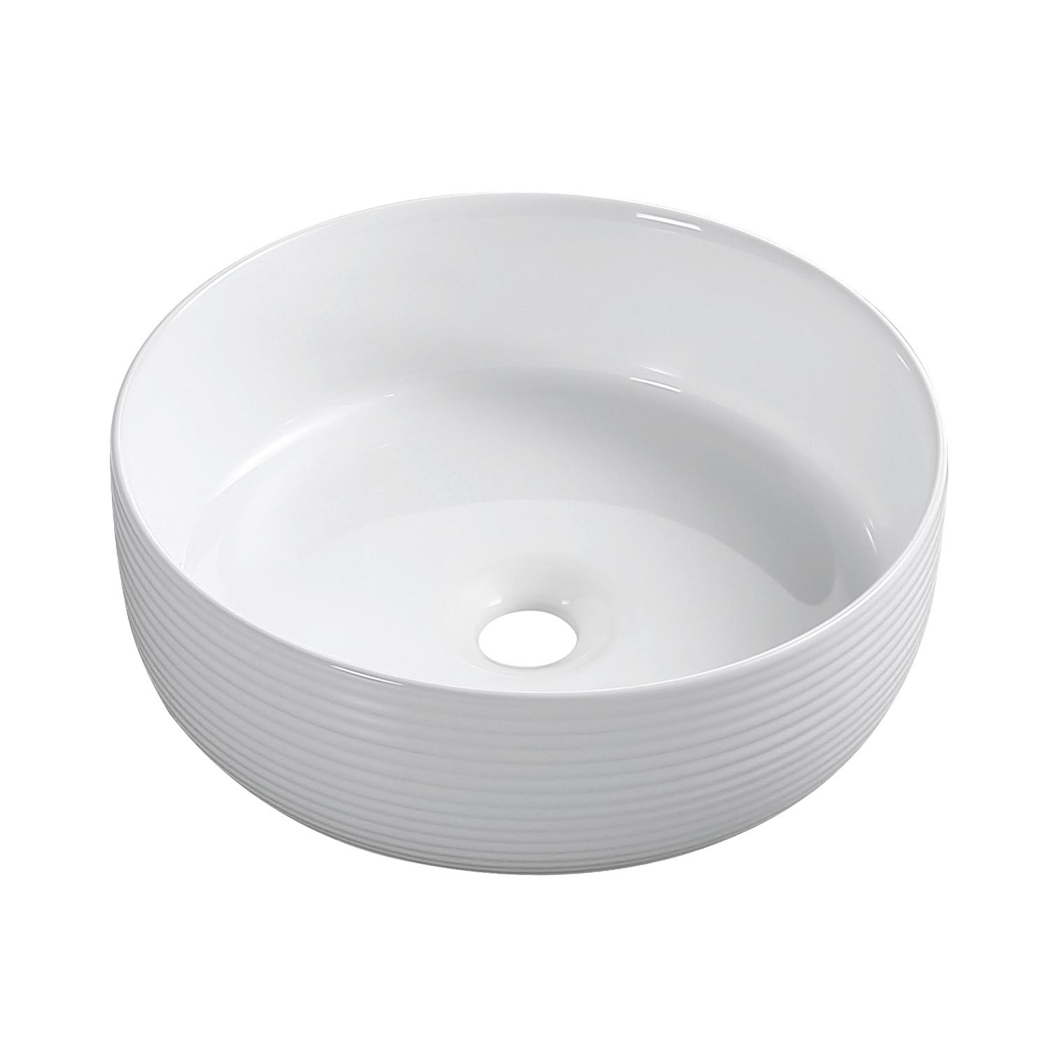 Vasque à poser ronde blanche avec relief extérieur 36cm SYLVA.