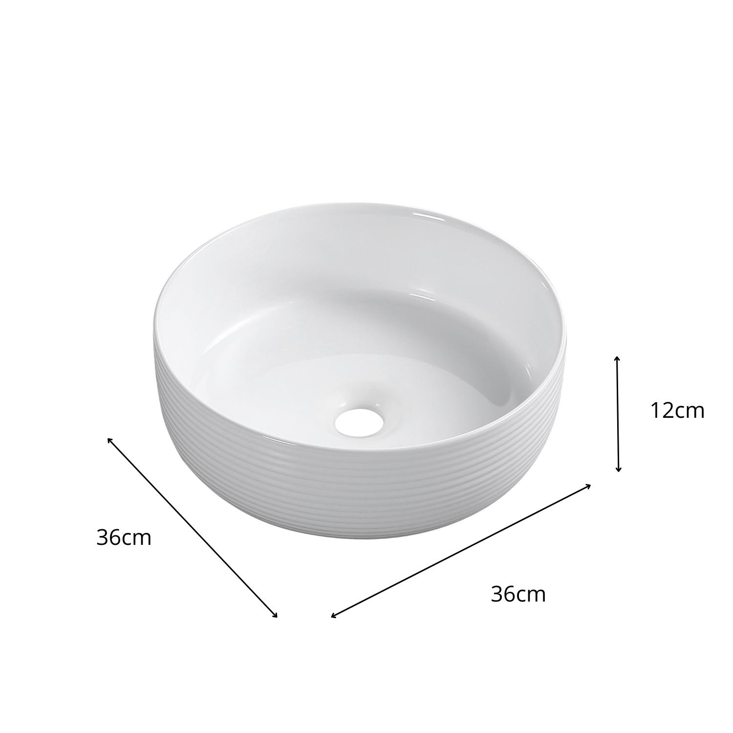 Vasque à poser ronde blanche avec relief extérieur 36cm SYLVA.
