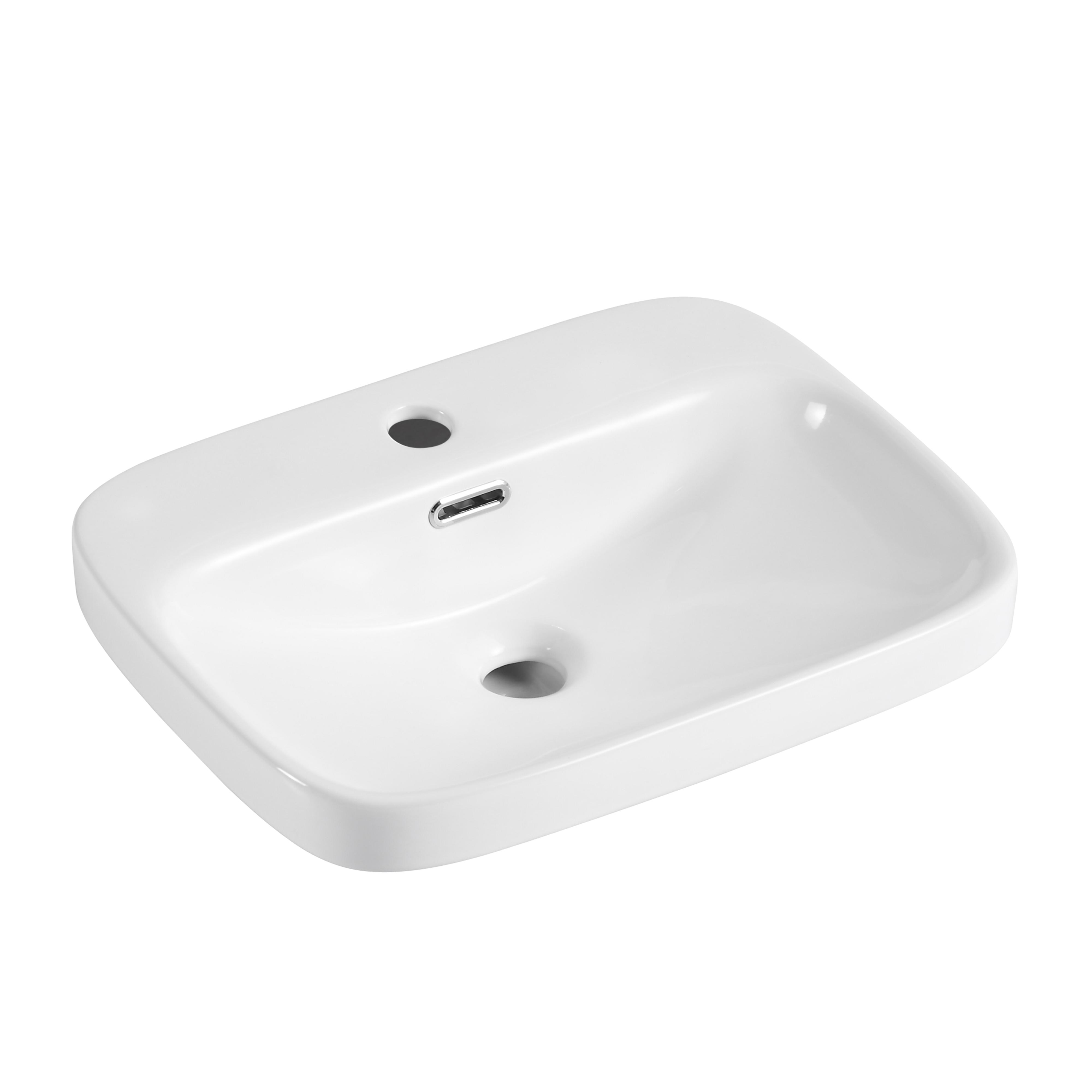Vasque semi-encastrée rectangulaire céramique blanche 48cm JADE