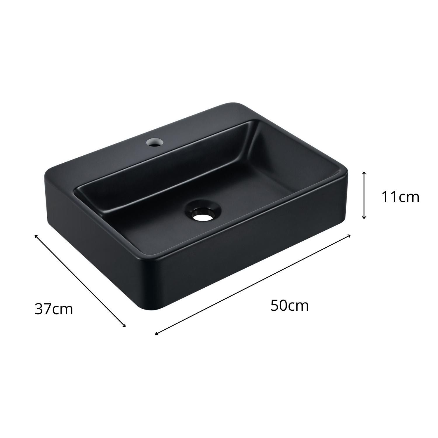 Vasque à poser rectangulaire noire mat 50cm résine de synthèse MIRA.