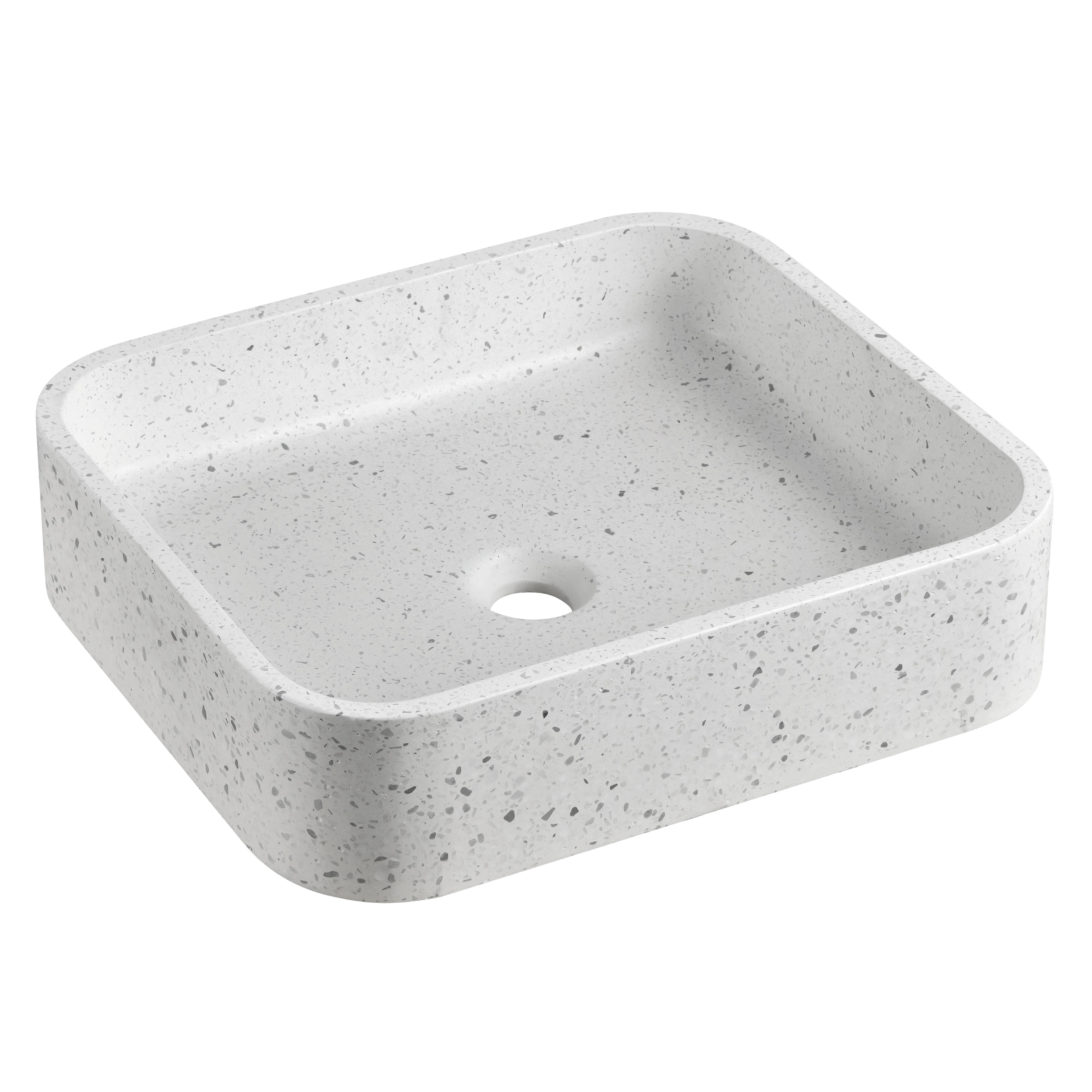Vasque à poser rectangulaire terrazzo gris clair et éclats de pierre 45cm LITHOS.
