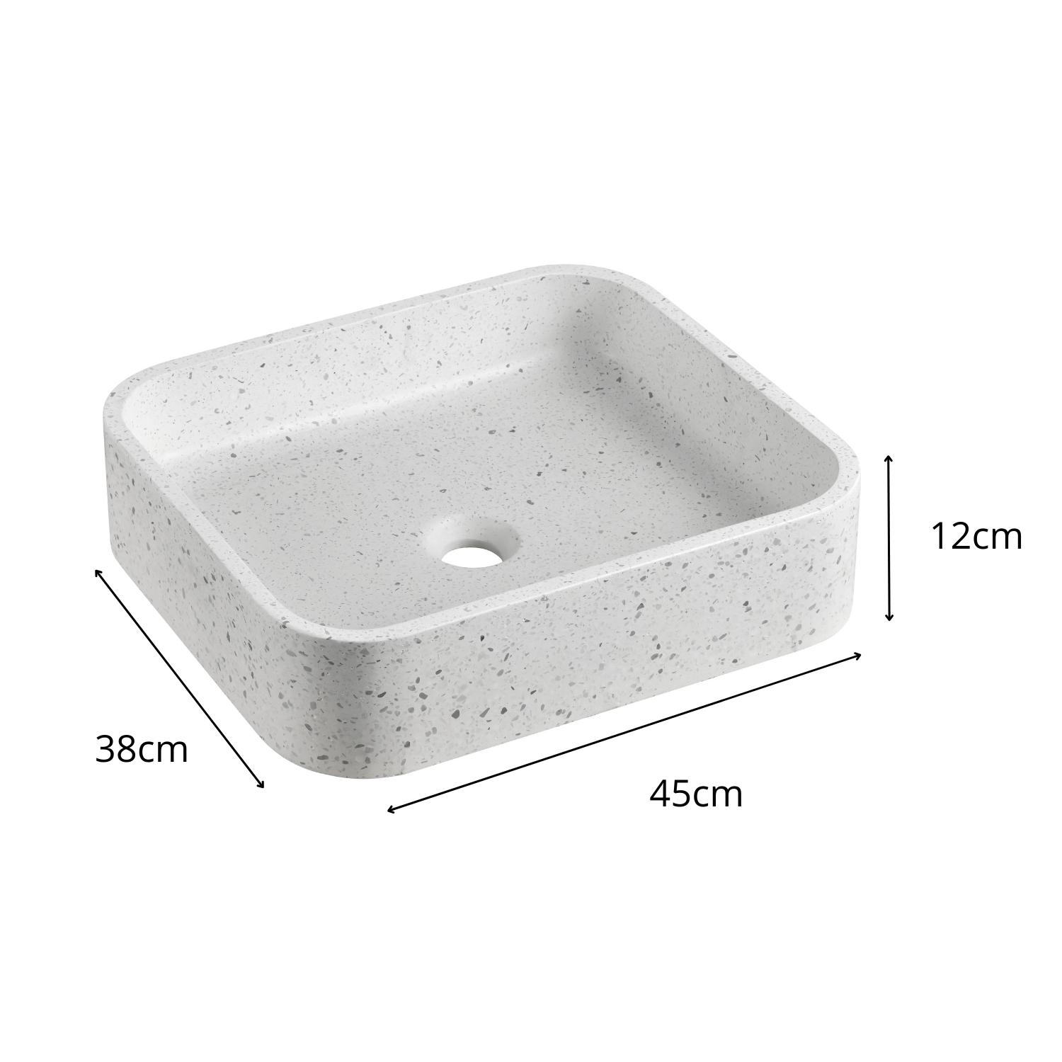Vasque à poser rectangulaire terrazzo gris clair et éclats de pierre 45cm LITHOS.