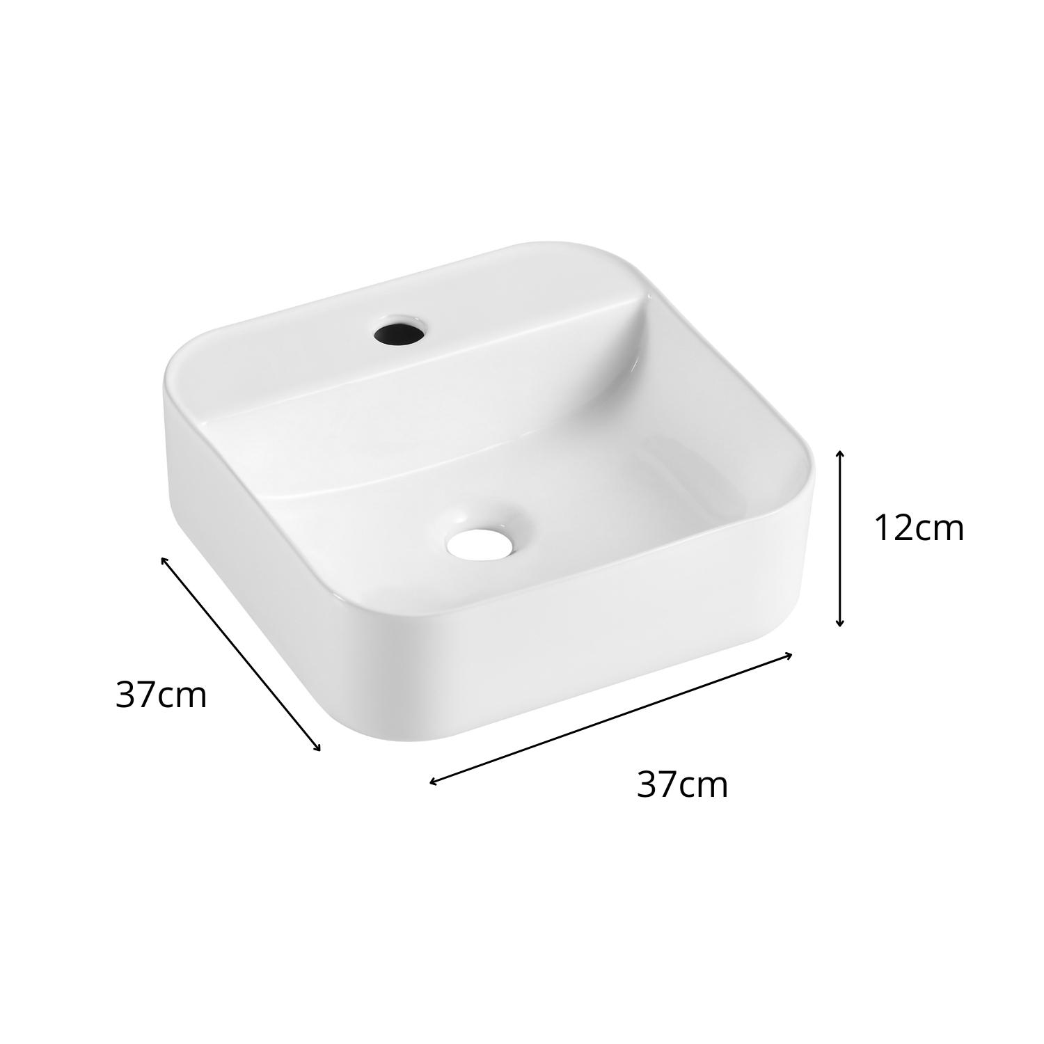 Petite vasque à poser carrée blanche 37cm KALI avec trou pour robinet.