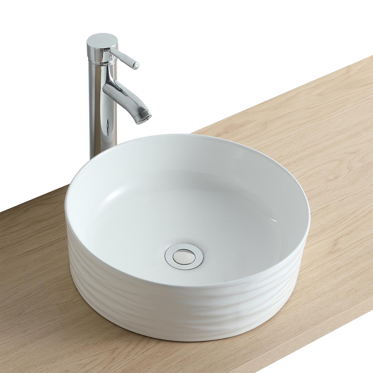 Vasque à poser ronde blanche texturée 36cm SERENA salle de bain design.