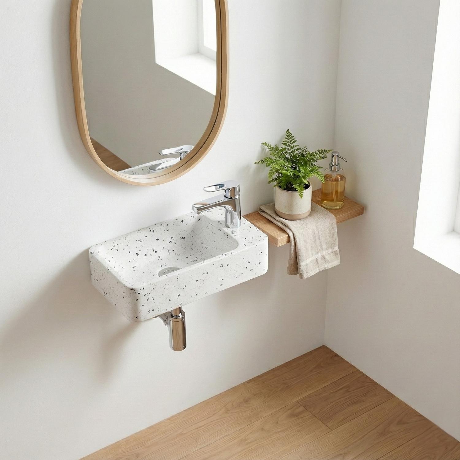 Vasque lave-mains à suspendre rectangle en terrazzo 45x28cm
